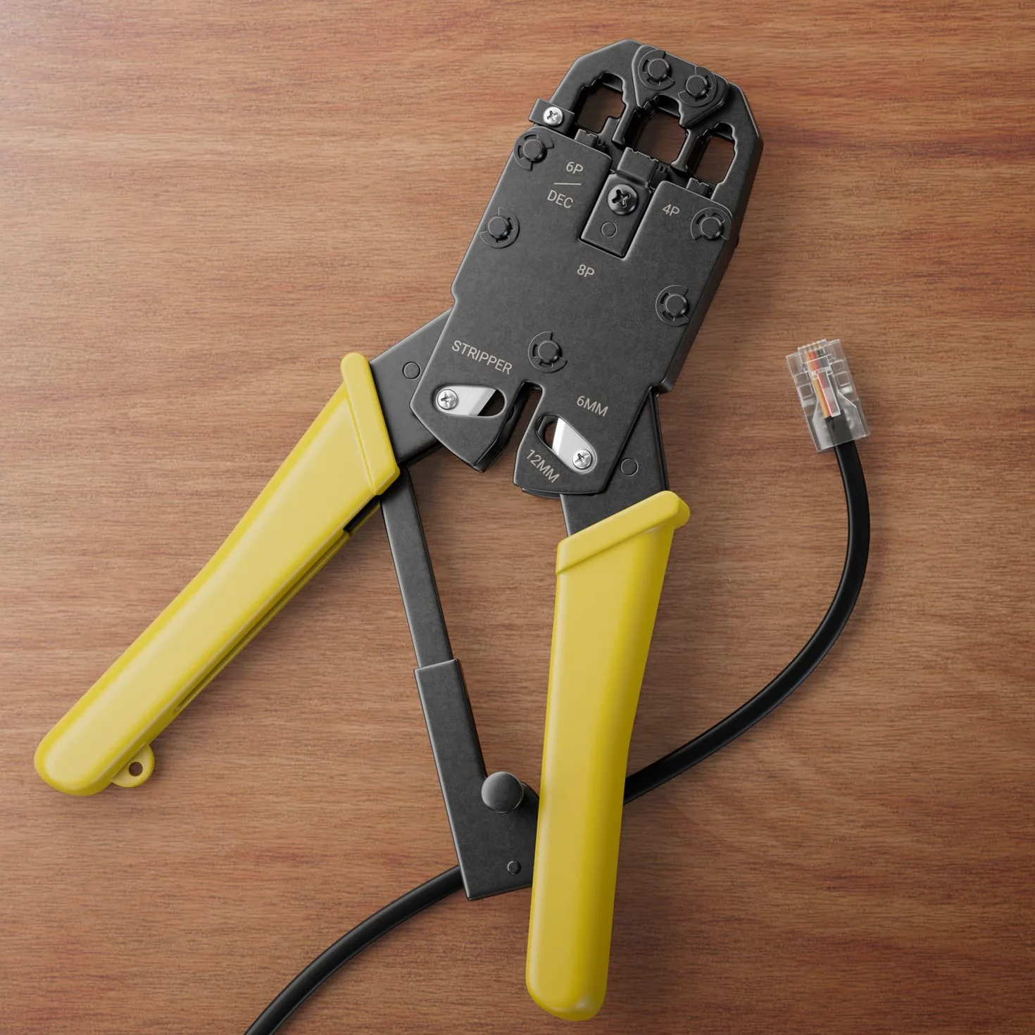 deleyCON Crimpadora RJ45 RJ11 RJ12 8P8C 6P6C 6P4C 4P4C 4P2C Pelacables Cortador Amarillo