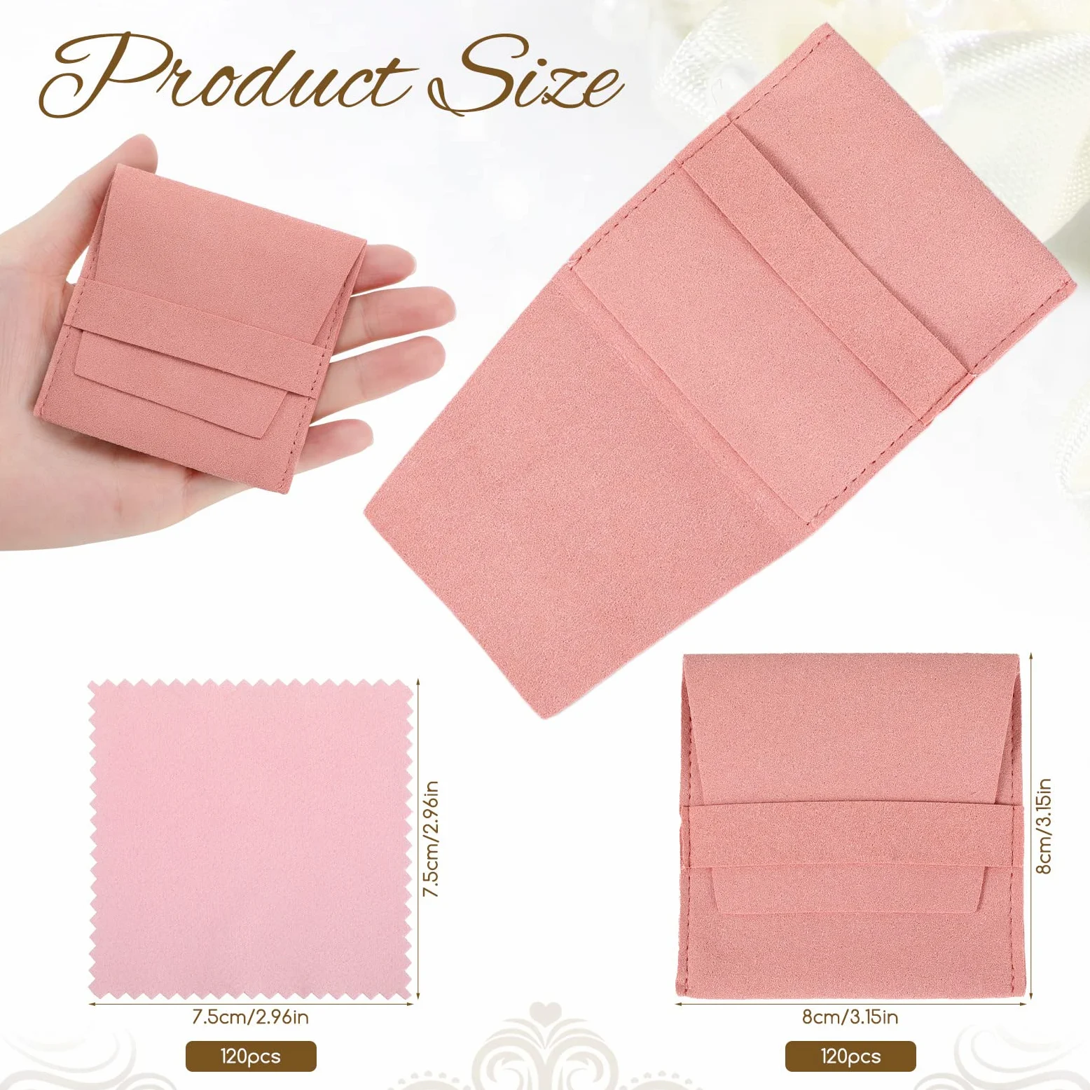 120 bolsas de microfibra para joyas, bolsas de embalaje de joyas, bolsas de regalo de joyería con paño de limpieza de joyas (rosa)