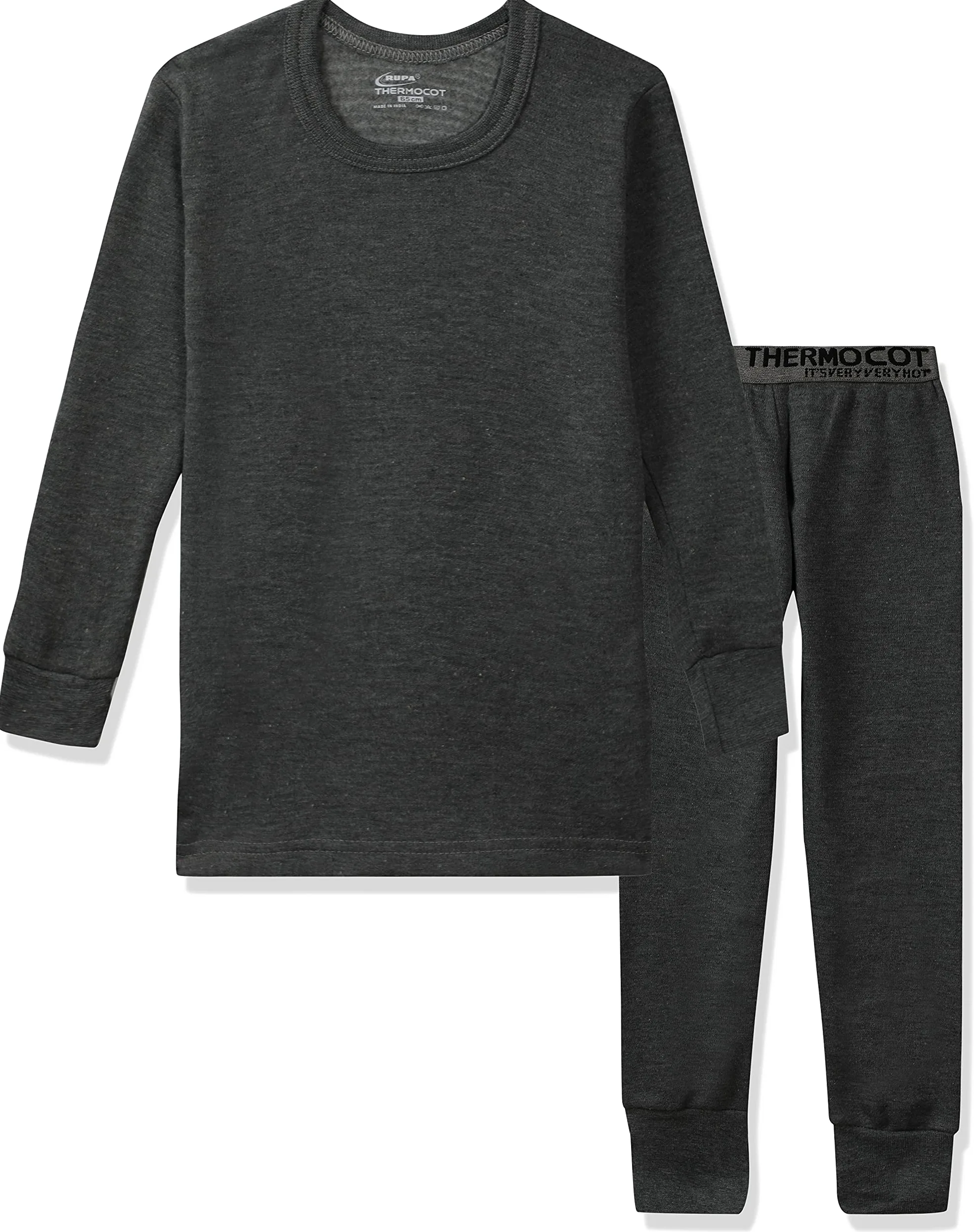 THERMOCOT Conjunto de camiseta térmica y parte inferior para niño de mezcla de algodón | Ropa de invierno de cuello redondo | Conjunto térmico superior e inferior para niño | Mangas completas y ajuste