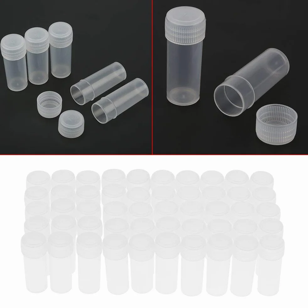 Botella de muestra de plástico 5 ml 100 Pcs botes pequeños con tapa