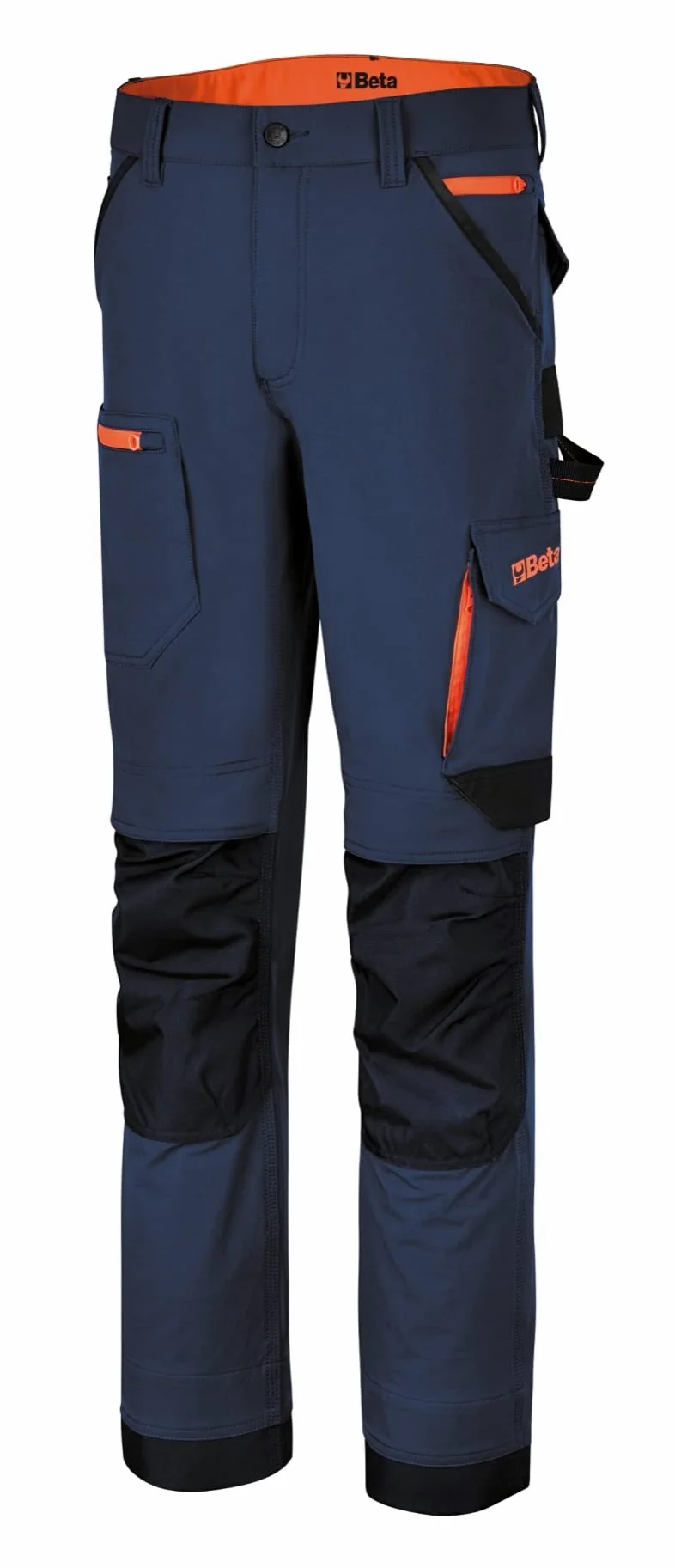 BETA 7650B S - Pantalones de Trabajo Multibolsillos elásticos de Nailon con Entrepierna antidesgarro, Cintura Alta, Bolsillos para Rodilleras, Bolsillos Traseros y Fondo Pierna Reforzados - Azul,