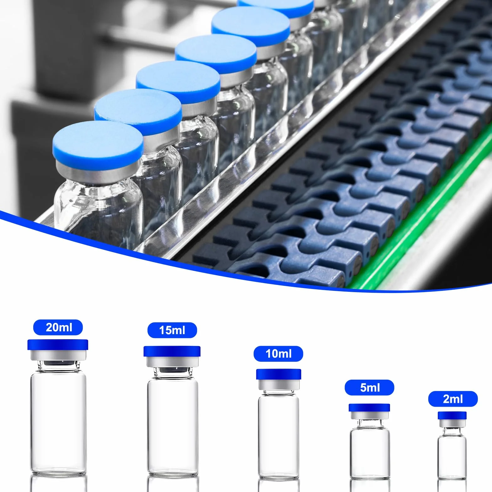 Viales de cristal estériles 2 ml con tapas y goma, envases de almacenamiento de muestras líquidas (50 unidades)