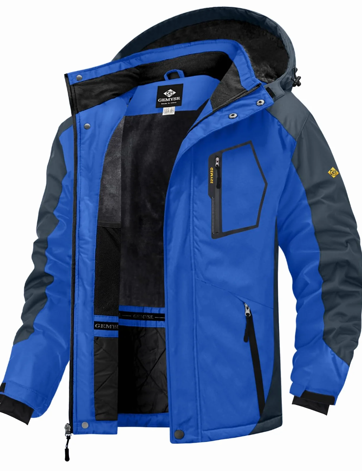 GEMYSE Chaqueta de Esquí Impermeable de Montaña para Hombre Abrigo de Invierno de Lana Antiviento con Capucha
