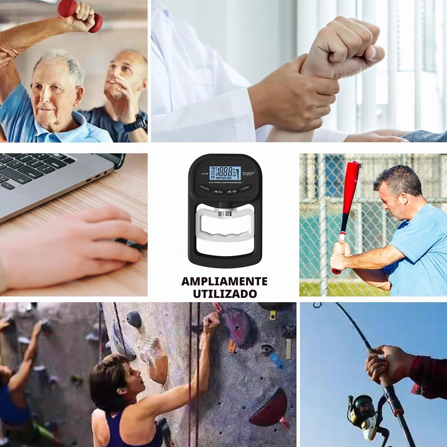 Medidor digital de fuerza de mano 90 kg / 198 lb dinamómetro con pantalla LED USB