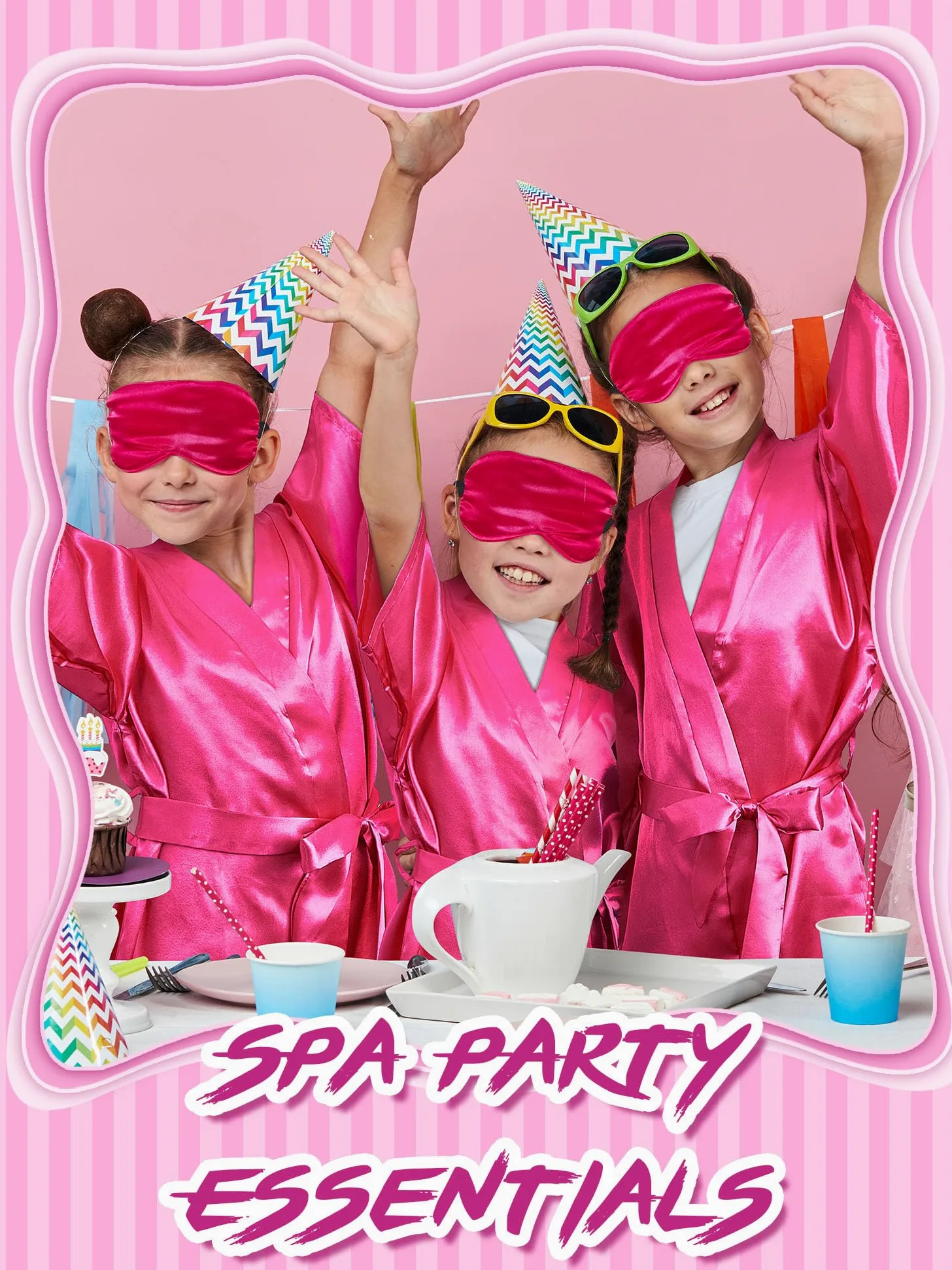 Sintuff 24 piezas de suministros de fiesta de pijamas para niñas, 6 batas de fiesta de spa, 6 bolsas, 6 diademas, 6 máscaras de spa (estilo rojo rosa, talla 10)