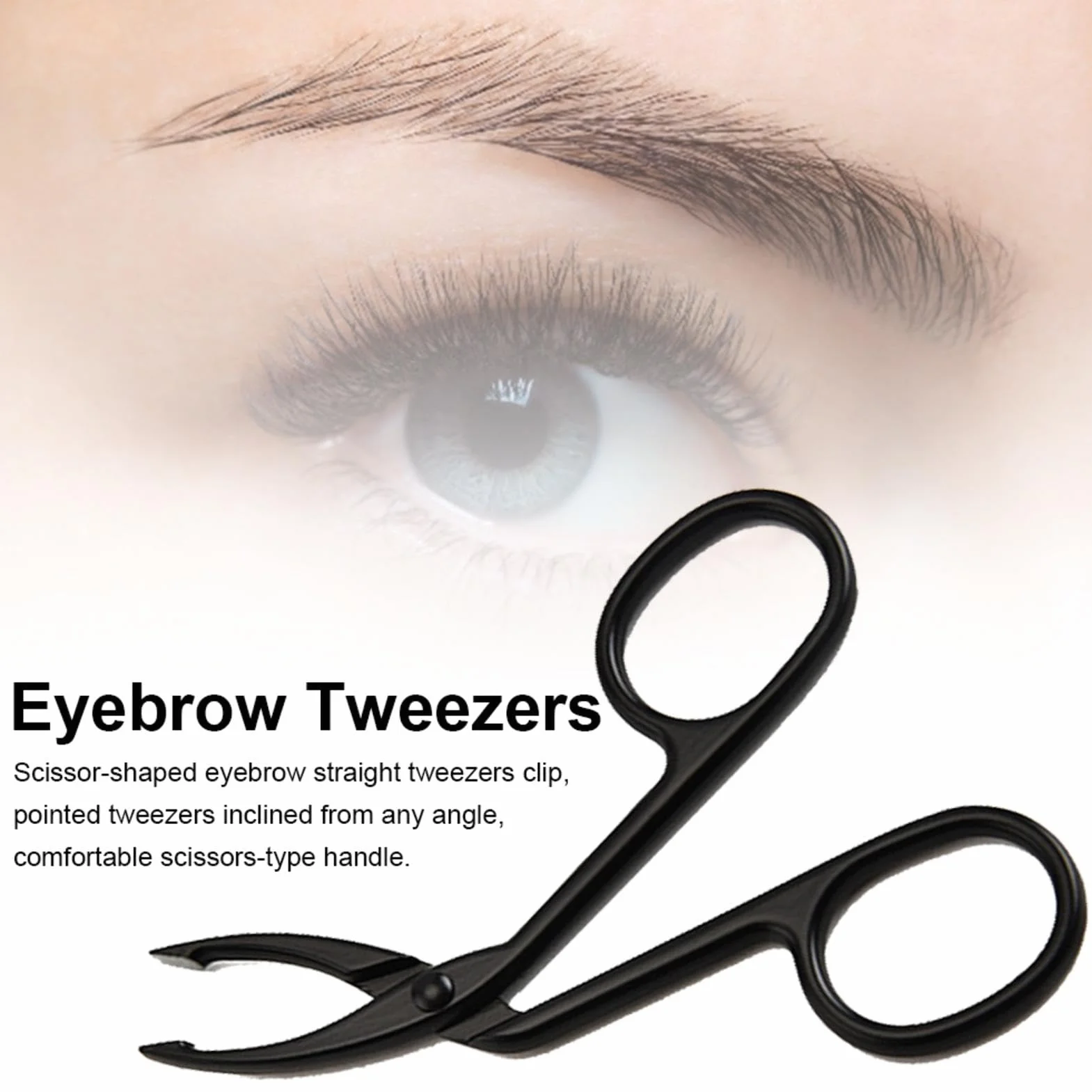 Pinzas para cejas en forma de tijera con mango resistente - Herramientas portátiles para cuidado de cejas