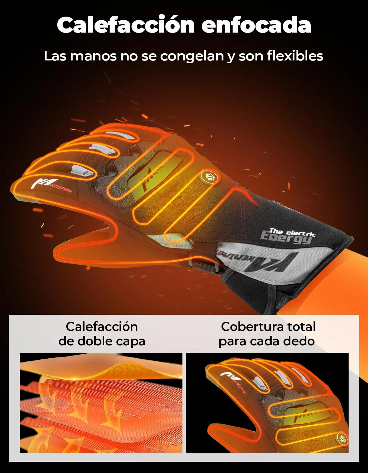 KEMIMOTO Guantes Calefactables, Guantes Moto Térmicos con Batería 2500 mAh, Guantes Moto Invierno Hombre y Mujer, Resistente al Desgaste para Moto, Esquí, Actividades Hielo Nieve