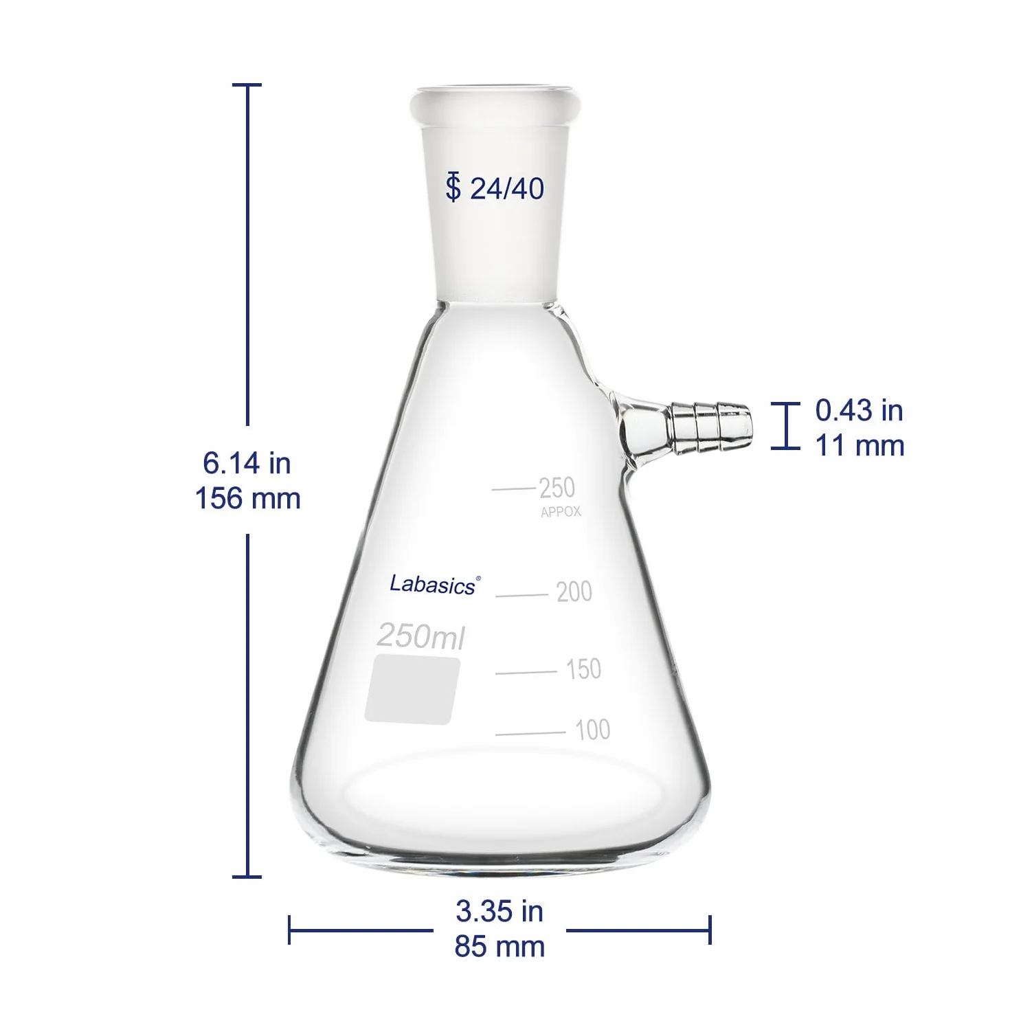 Labasics Matraz de Filtración 250 ml con Junta Cónica 24/40, Vidrio de Borosilicato, Cuello con Tornillo