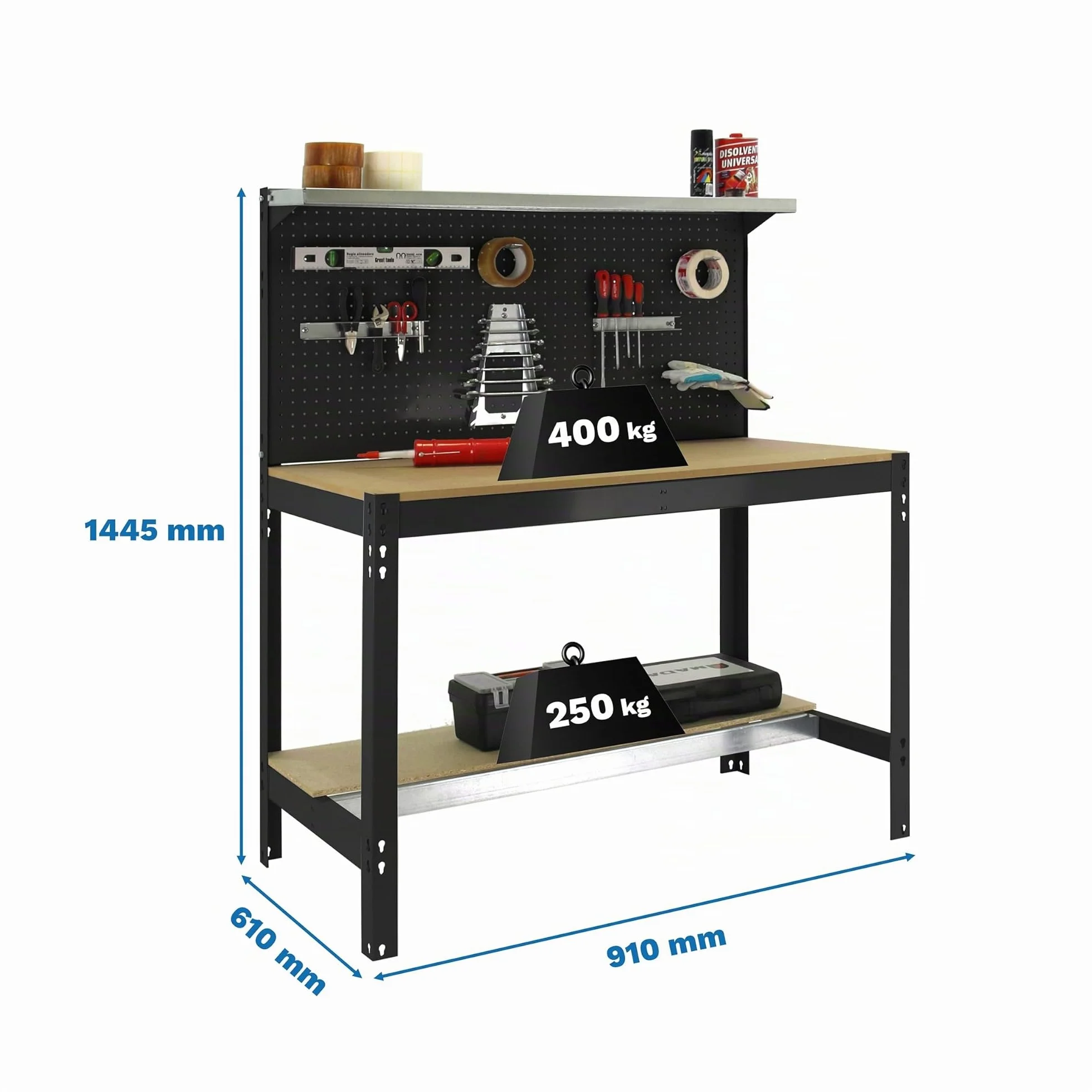 Simon Rack Mesa de Trabajo Taller 400 kg 1445x910x610 mm Antracita/Madera BT3