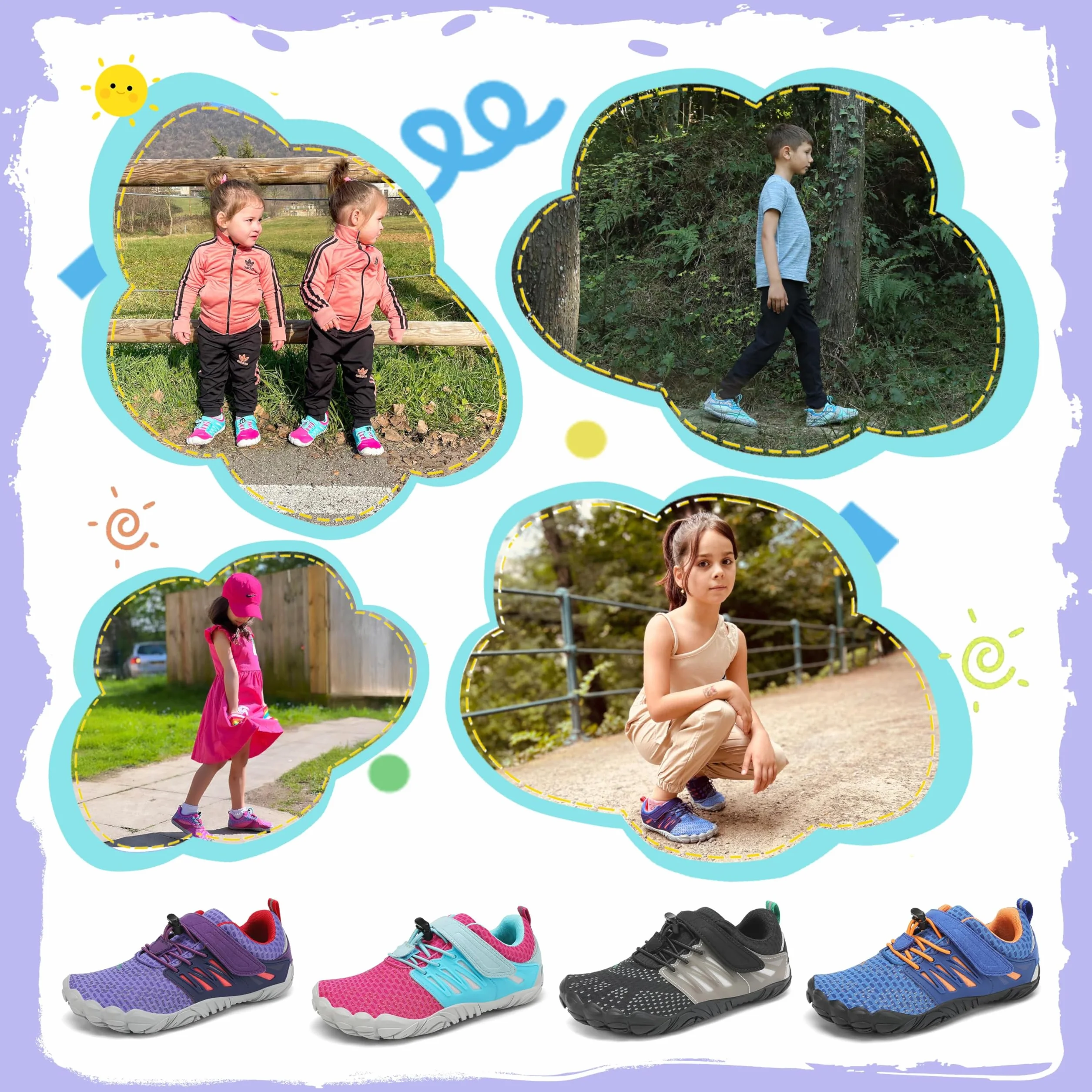 SAGUARO Niños Niño Niña Zapatillas Barefoot Zapatos Minimalistas Transpirables Calzado Barefoot Antideslizante Zapatillas de Trail Running Morado,Gr.29