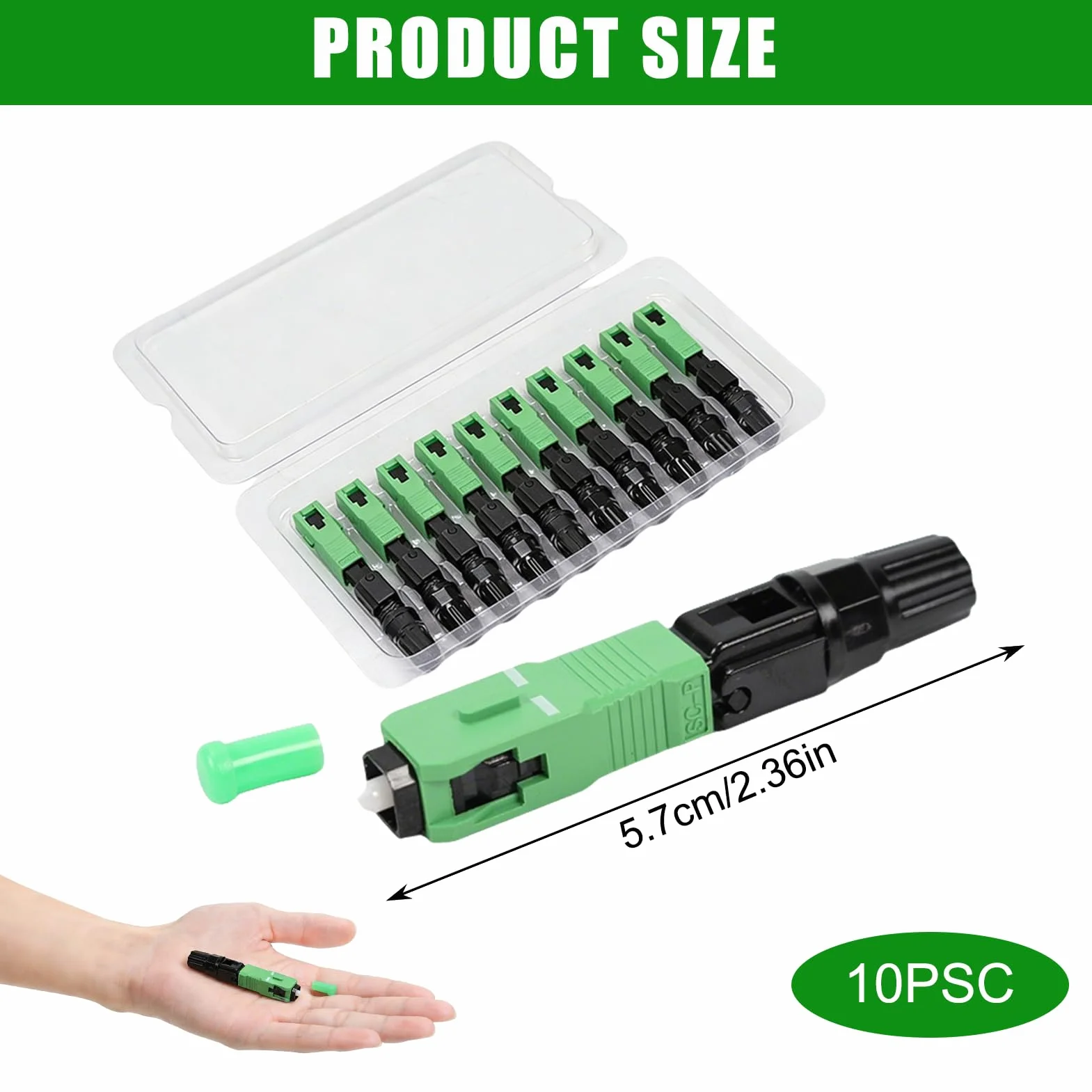 Conector SC/APC Fibra Óptica Rápido Verde Negro Preensamblado Inserción ≤0,3dB Retorno ≥50dB Lote 10