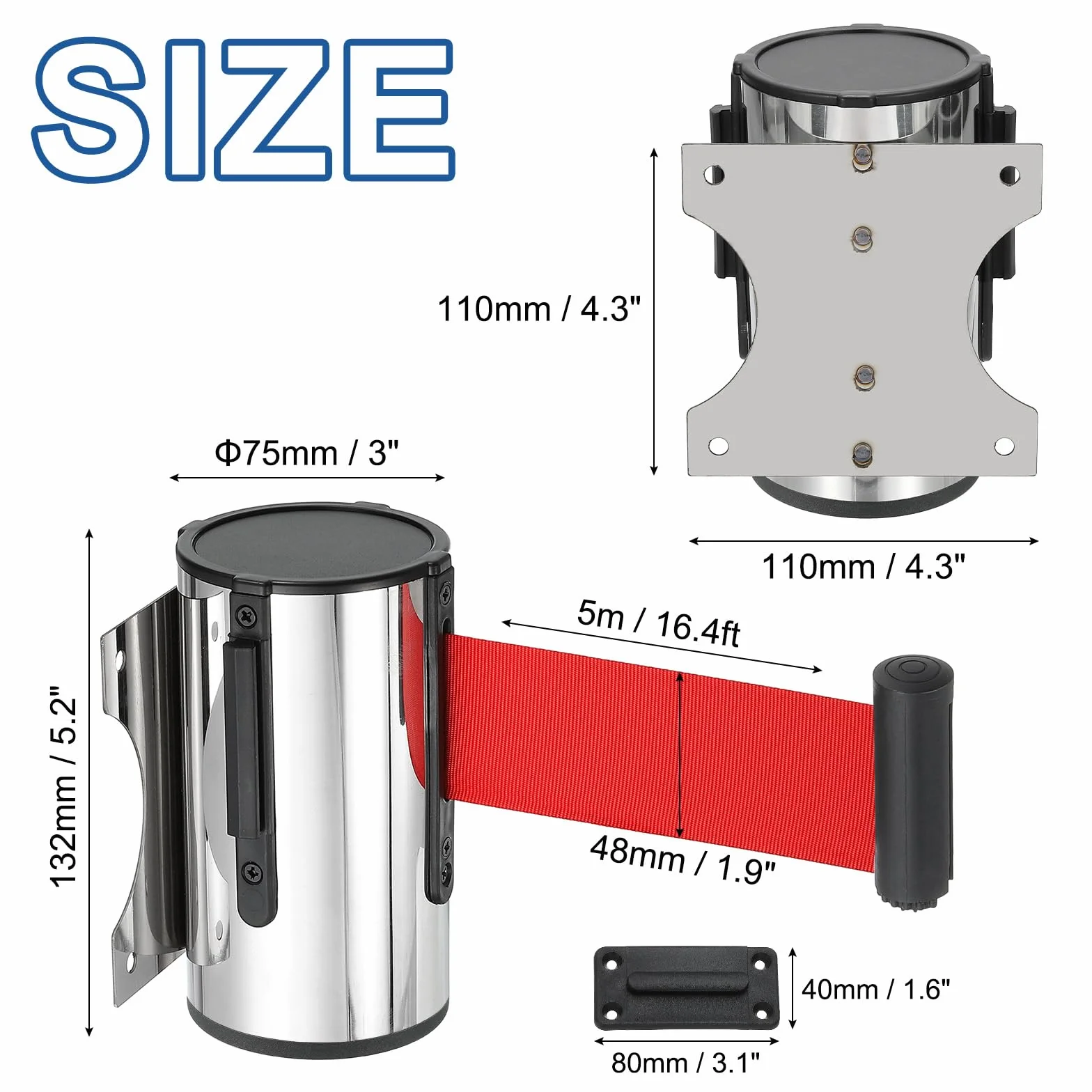 QUARKZMAN Barrera Retráctil Fija Para Pared 5 Metros Cinturón Control Multitudes Colas Tiendas Estadios Rojo Caja Acero Paquete 2