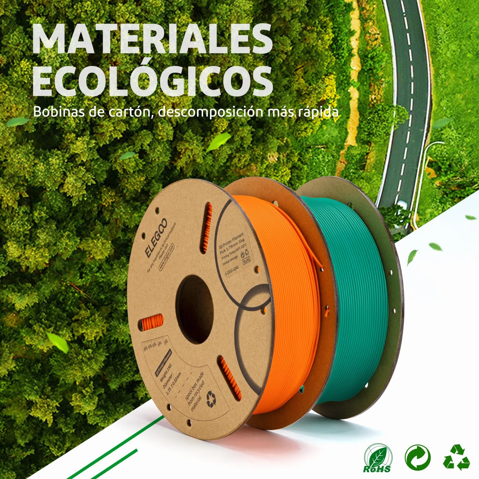 ELEGOO Filamento PLA 1.75mm 1KG Negro para Impresora 3D Precisión Dimensional +/- 0.02mm