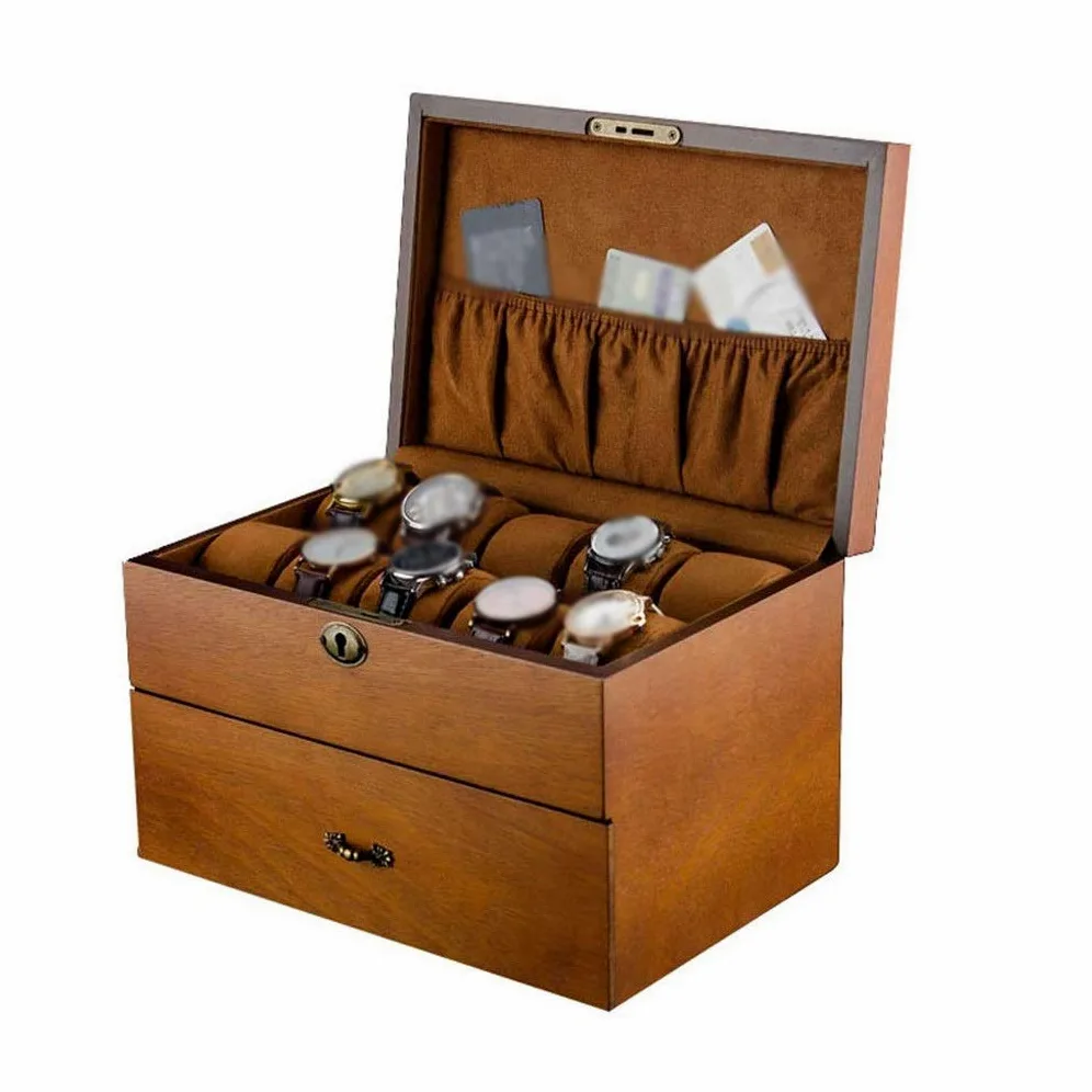 XBTGS Caja de reloj de madera con 20 ranuras para hombre, organizador de relojes para hombres y mujeres, estuche de almacenamiento de joyas,