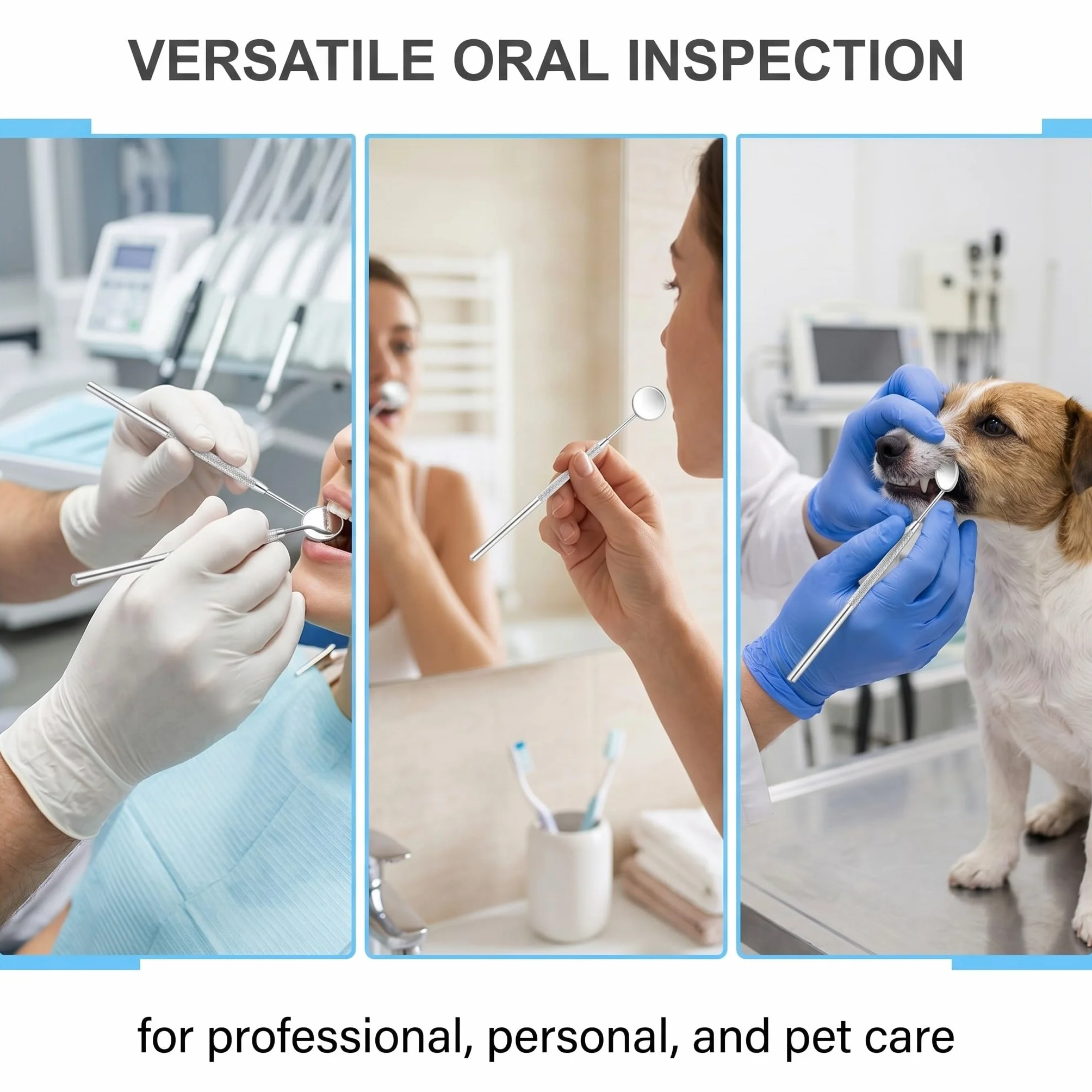 Espejos Dentales de Acero Inoxidable 16cm, Espejos de Inspección Bucal con Mango Antideslizante, Cabezales Desmontables