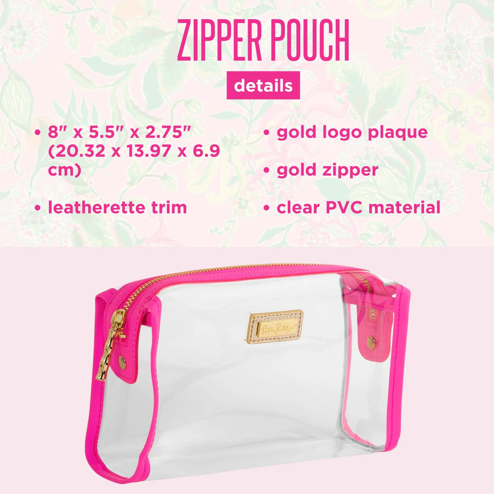 Lilly Pulitzer Estuche Transparente con Cremallera, Bonito Estuche para Adultos, Neceser de Viaje, Bolsa pequeña para Suministros, Maquillaje o artículos de tocador