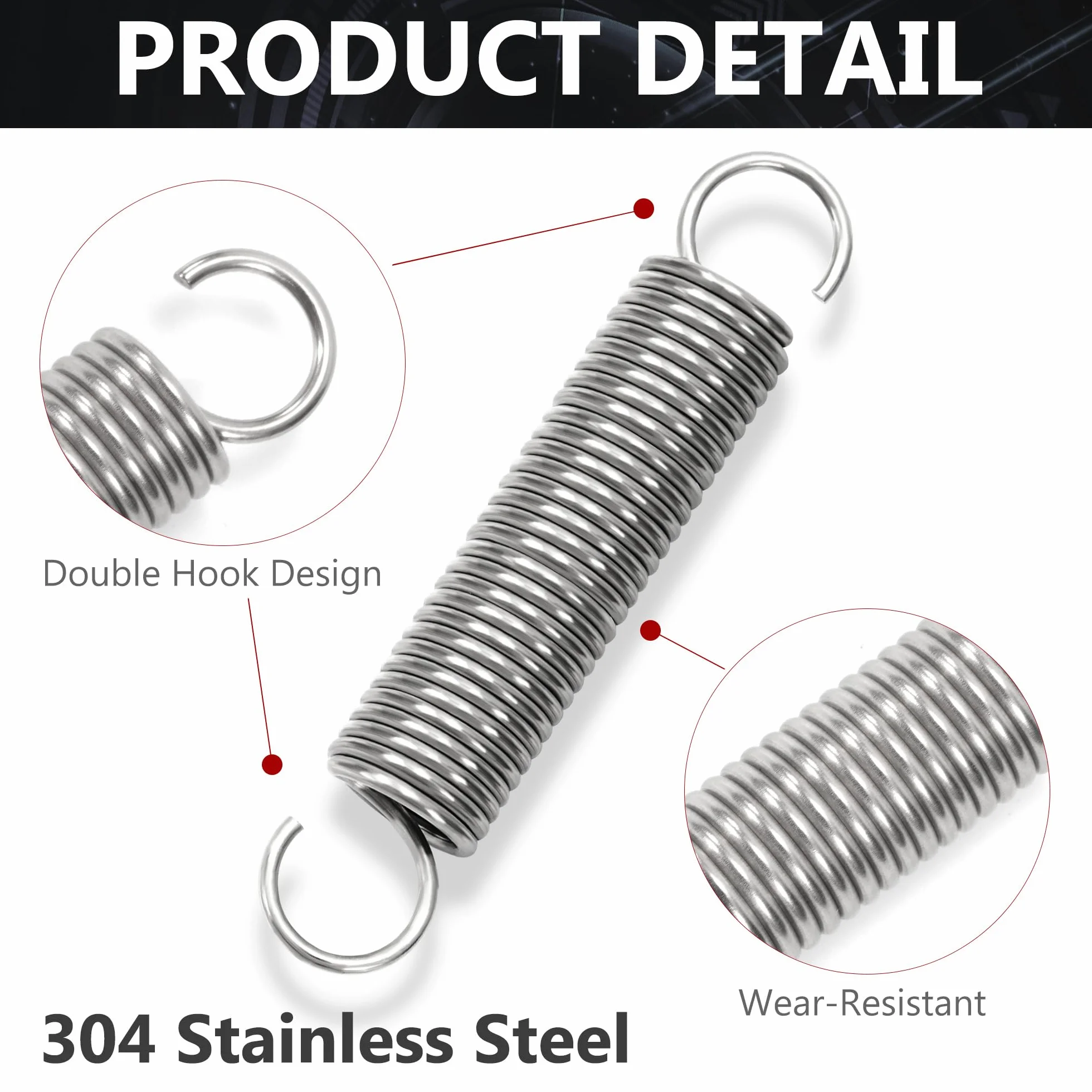 Resortes de Tensión 90mm Muelles de Extensión Acero Inoxidable Diámetro Exterior 16mm Alambre 2mm Fuerza Resorte 8,8KG 2 Piezas