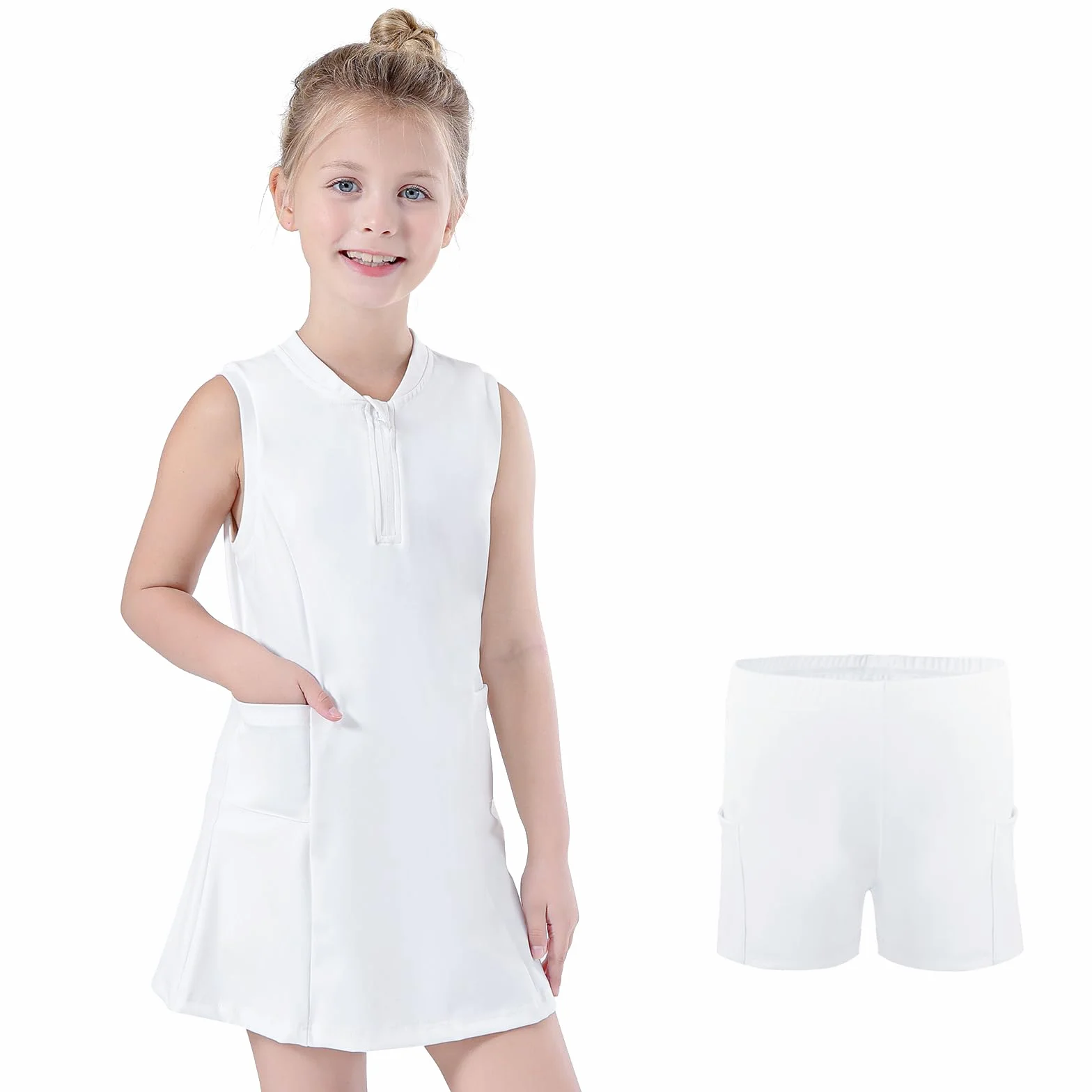 Bezioner Vestido Tenis Niñas Cremallera Vestidos Deportivos con Pantalones Cortos Bolsillos Padel Línea A Ropa Golf
