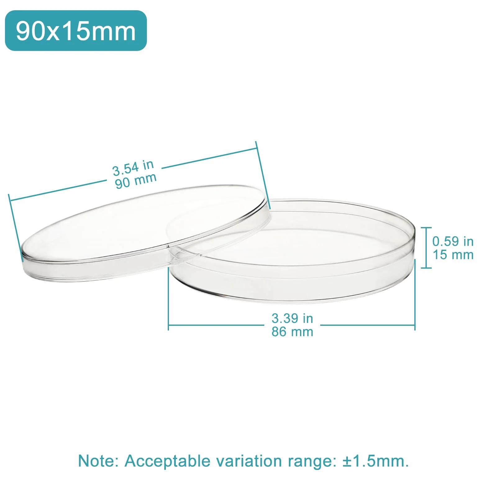 Stonylab 10 Platos de Petri Plástico con Tapas Transparentes, 90 mm, 15 mm, Desechables Laboratorio