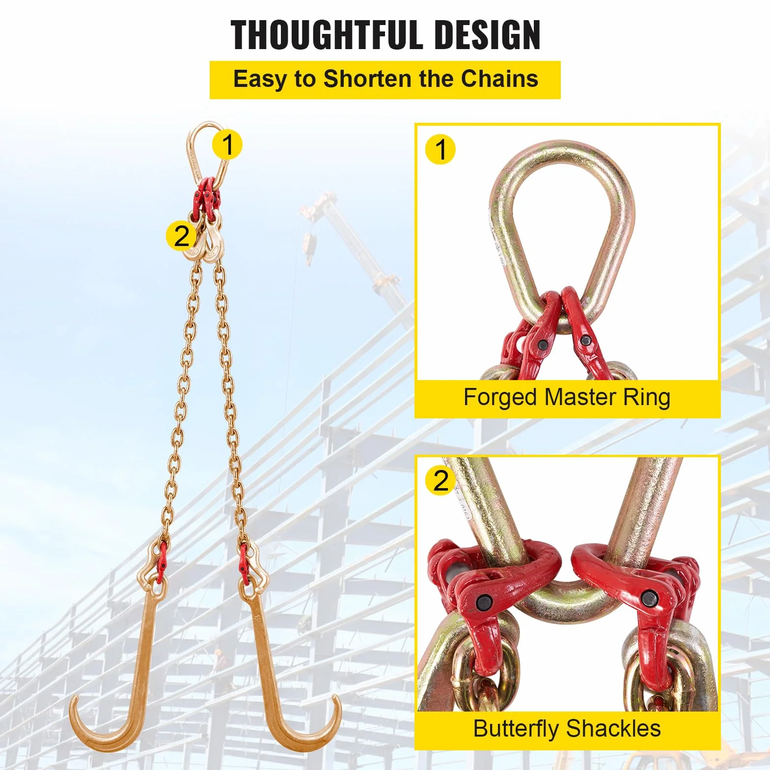 VEVOR Cadena de brida en V Grado 80 Transporte 4,2 T con Ganchos T 10x6cm J 38x15cm