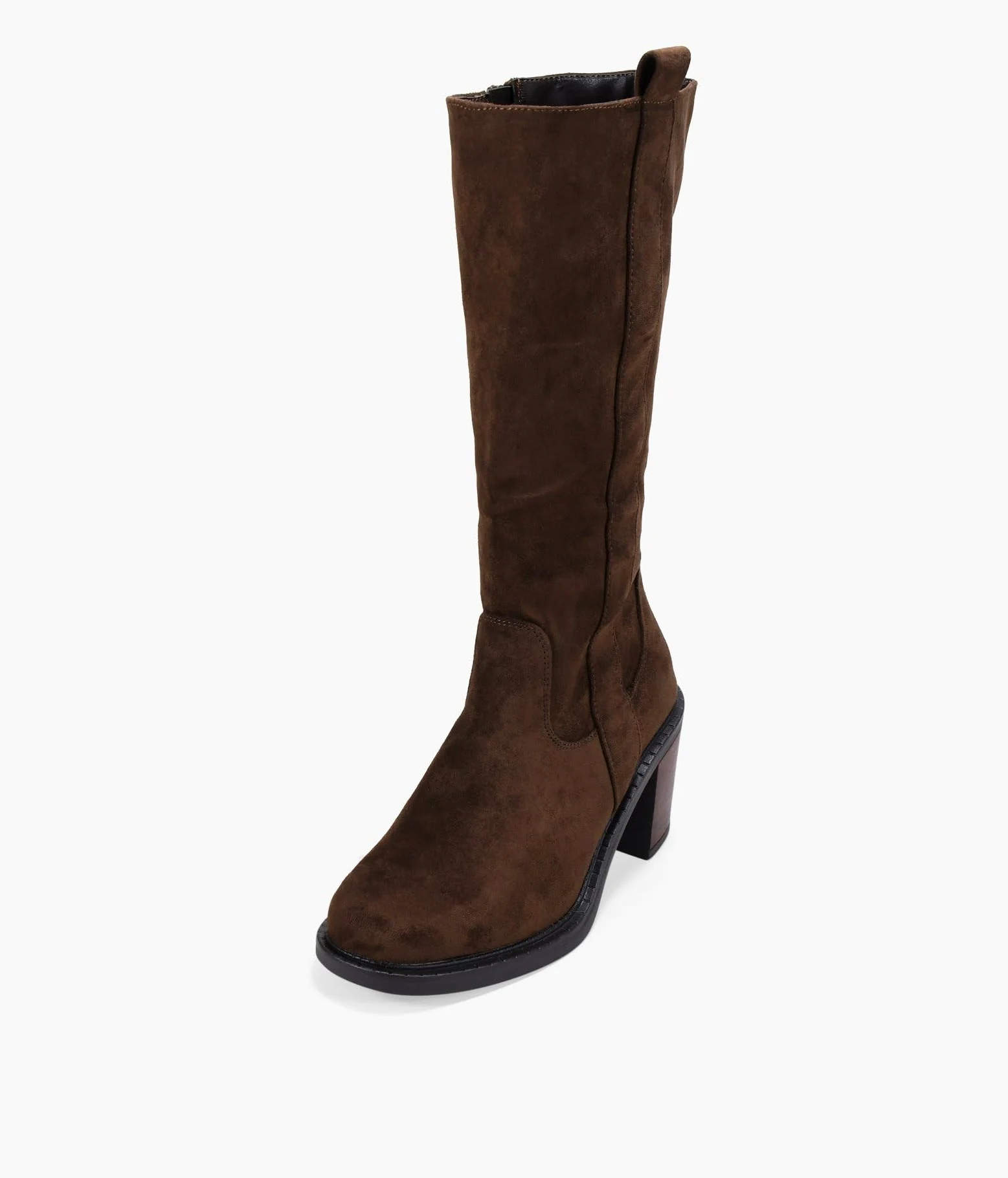 BOSANOVA Botas Altas de tacón para Mujer en Ante con Suela Redonda y tacón Ancho Efecto Madera. Cierre con Cremallera Interior. Calzado para Mujer