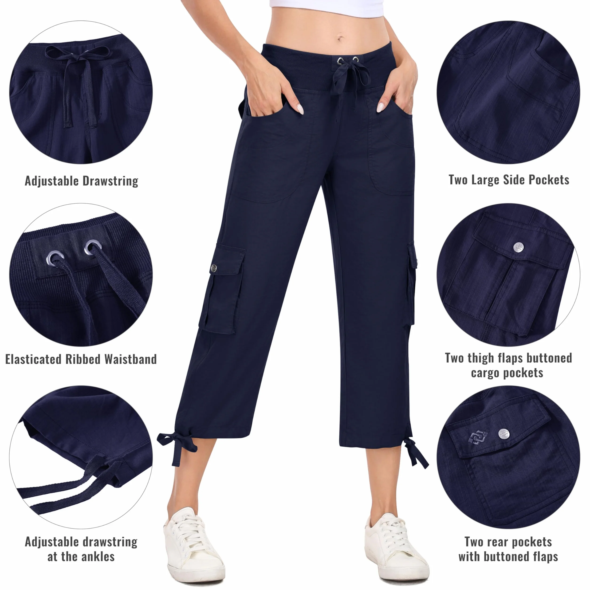 MoFiz Pantalones 3/4 Mujer Verano Pantalones Piratas Cargo de Senderismo y Viajes Pantalon Capri Informales de Moda con 6 Bolsillos