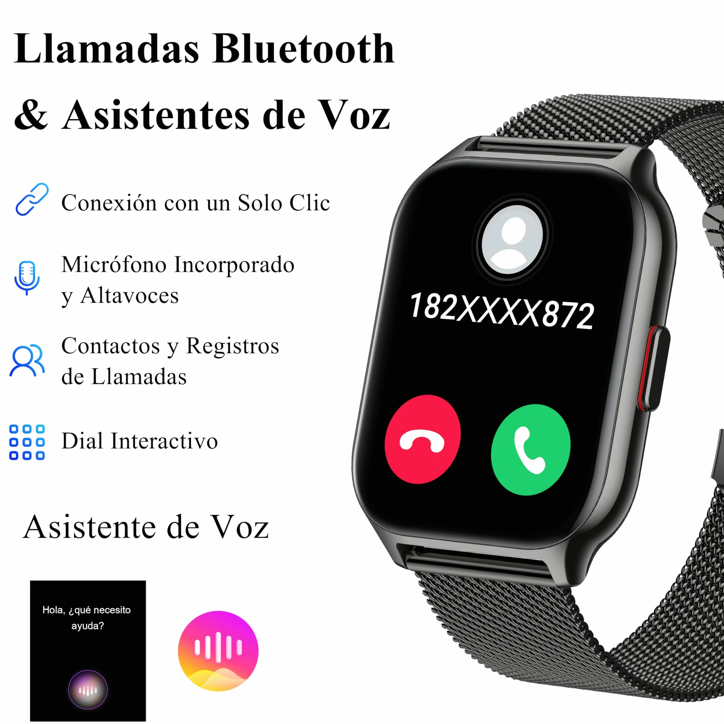 Popglory Reloj Inteligente Mujer Hombre con Llamadas, 2,01" Smartwatch Mujer Deportivo con Asistente Voz, 100+ Deportes, Presión Arterial Ritmo Cardíaco Pulsometro, Alerta Whatsapp para iOS Android