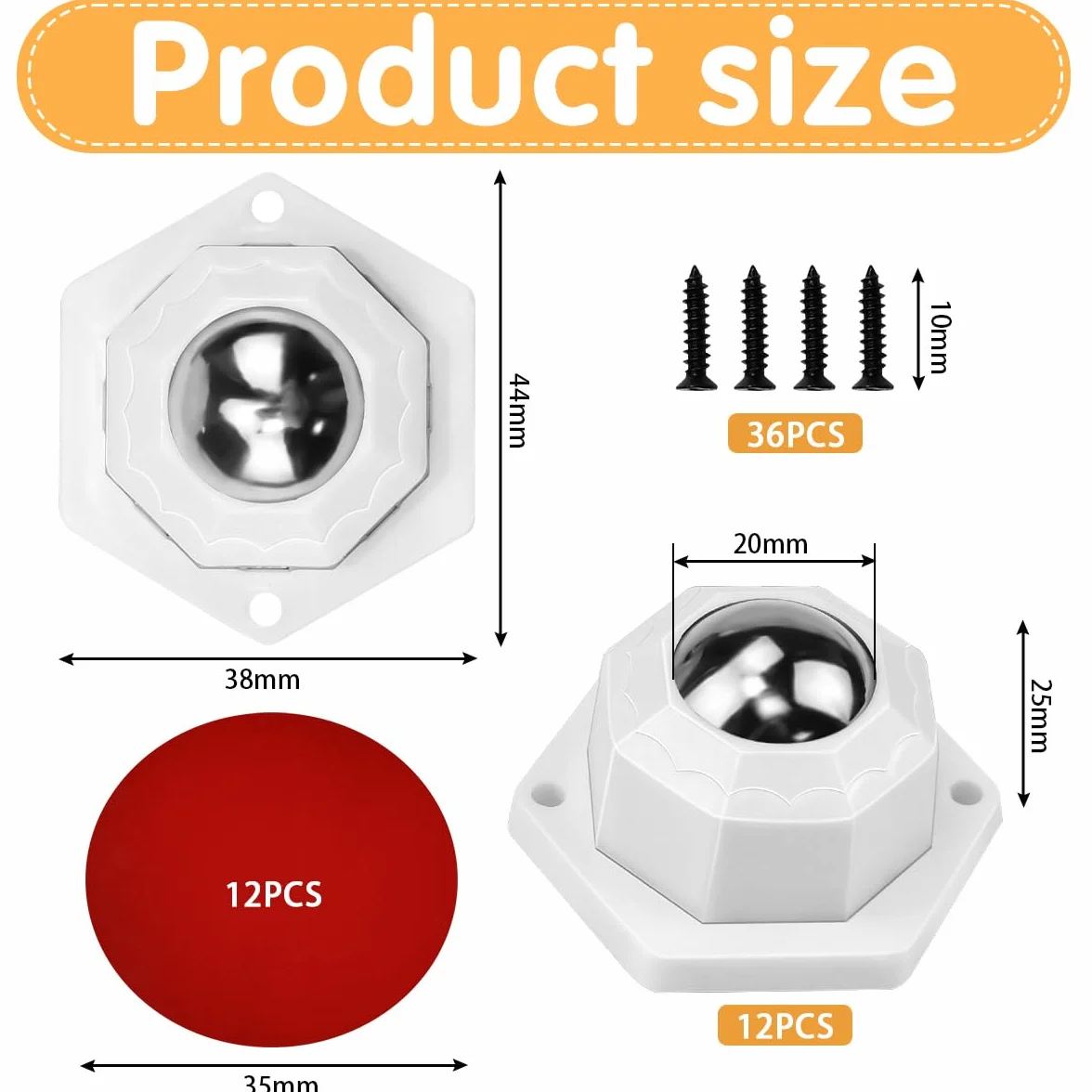 Ruedas de Bola 20mm Autoadhesivas para Muebles, Ruedas Giratorias Pequeñas para Electrodoméstico Sofá Armario (Blanco)