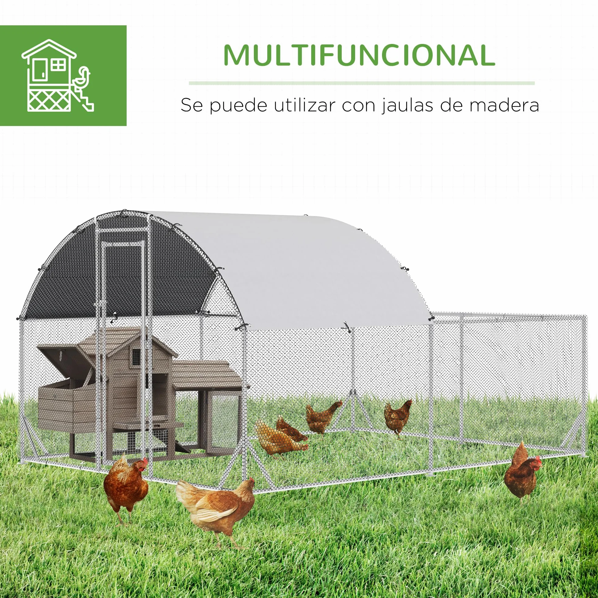 PawHut Gallinero Exterior Grande Acero Galvanizado 380x280x195 cm 2 Pisos para 10-12 Gallinas
