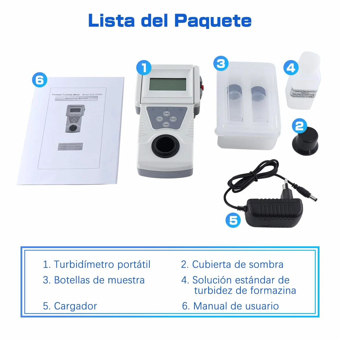 Turbidímetro Portátil 0-200 NTU Medidor de Turbidez Agua con Solución Estándar de Formacina