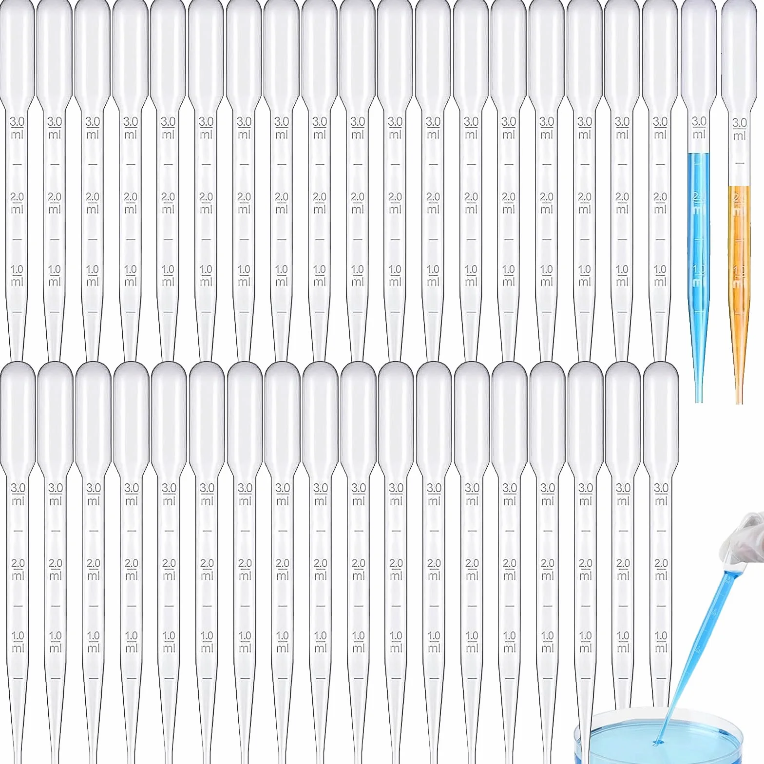 Pipetas Cuentagotas 100 Piezas 3ml Plástico Graduadas Transparentes Desechables para Laboratorio Aceites Esenciales