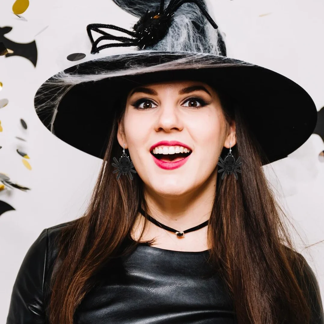 Juego de 6 pares de aretes de Halloween, aretes divertidos de calabaza, murciélago y araña, colgantes con temática de araña, decoraciones para niñas y mujeres