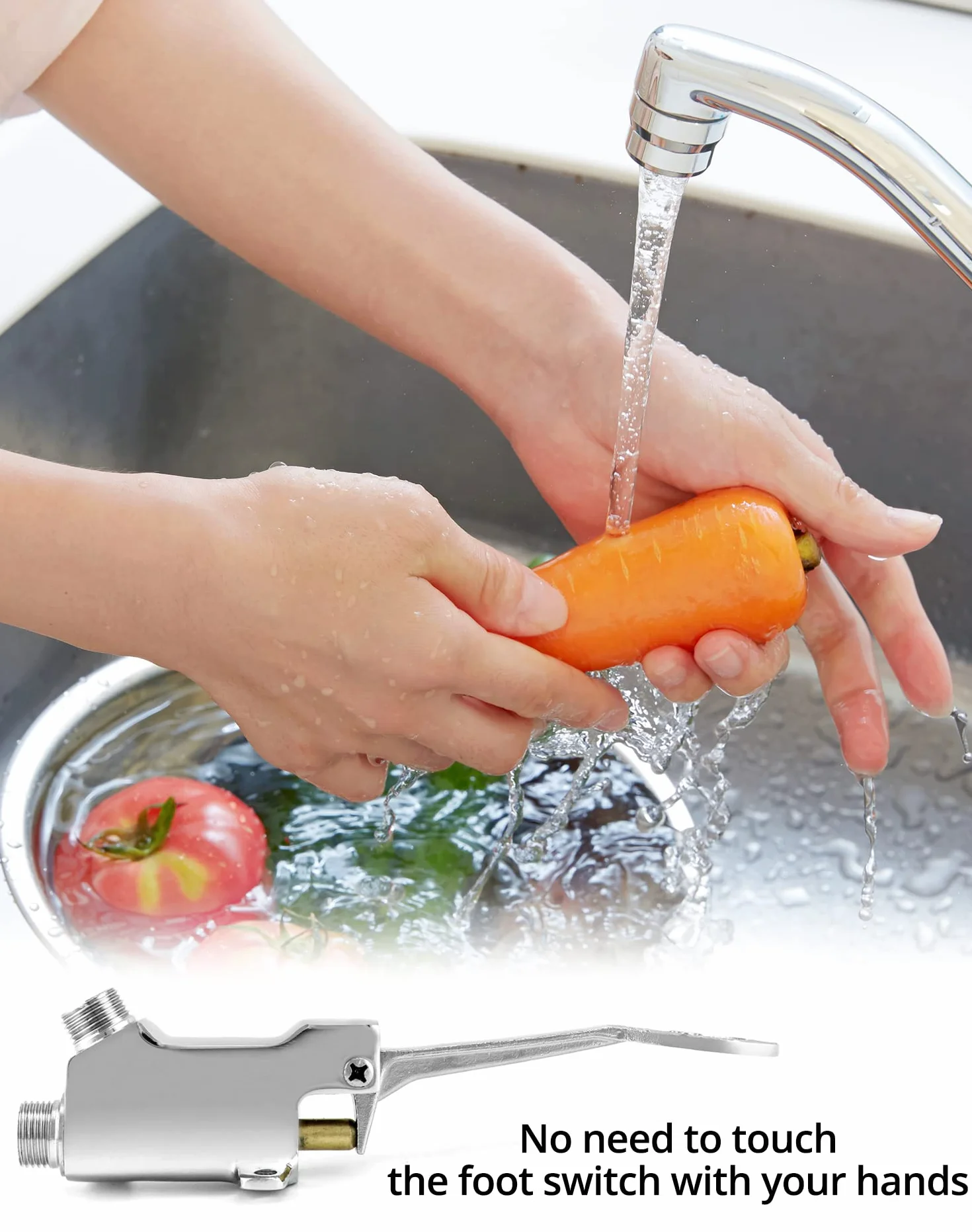 QWORK Válvula de Pedal en Piso, Válvula de Agua Cromada para Cocina y Baño