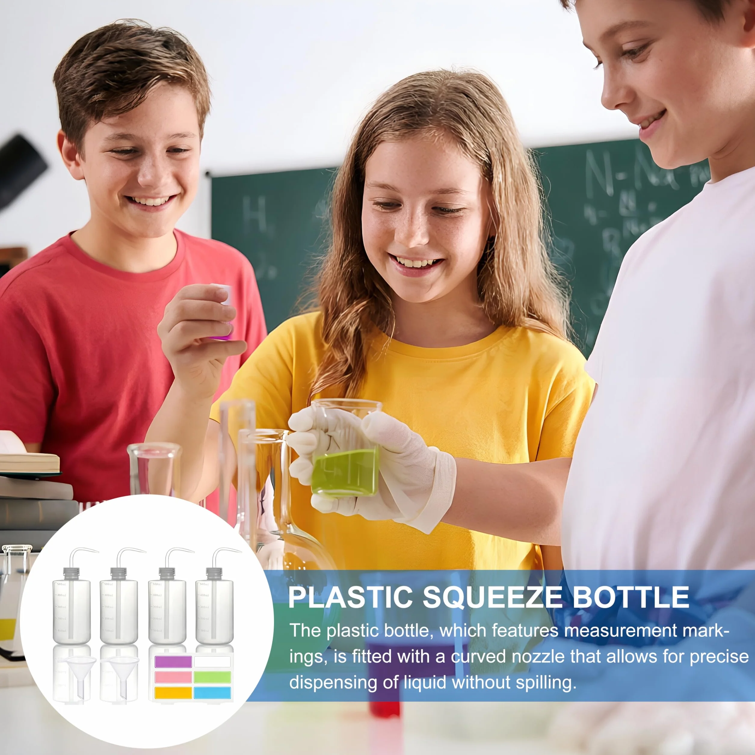 Botellas de Lavado 500 ml, Plástico Transparente, Squeeze Wash Bottle con Embudo para Laboratorio