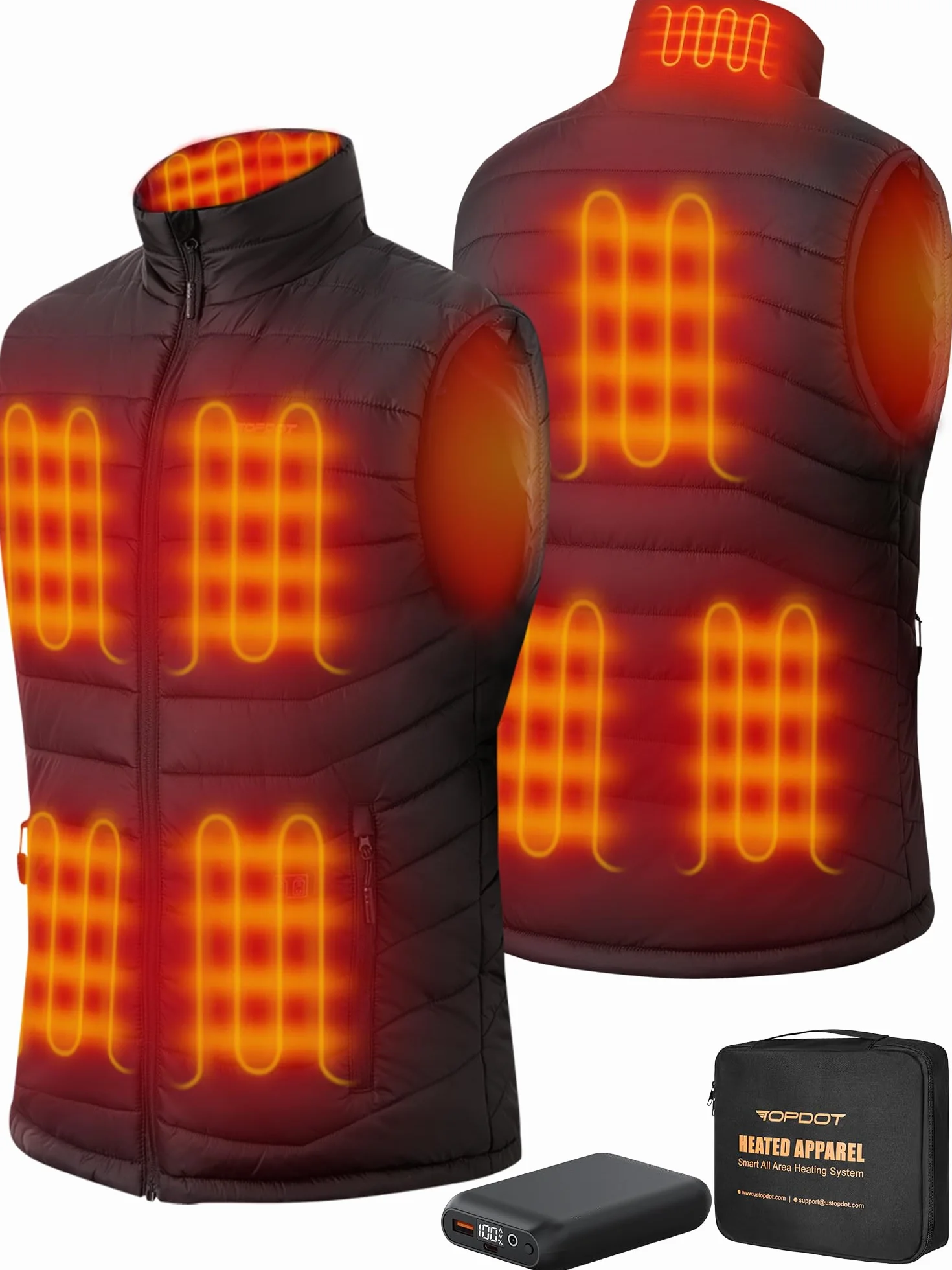 Topdot Chaleco Calefactable Hombre, Chaleco Calefacción Eléctrica con Batería de 7.4V 16000mAh Incluidas, 8 Zonas de Calentamiento, Chalecos de Invierno Cálidos para Exteriores, Senderismo, Acampada