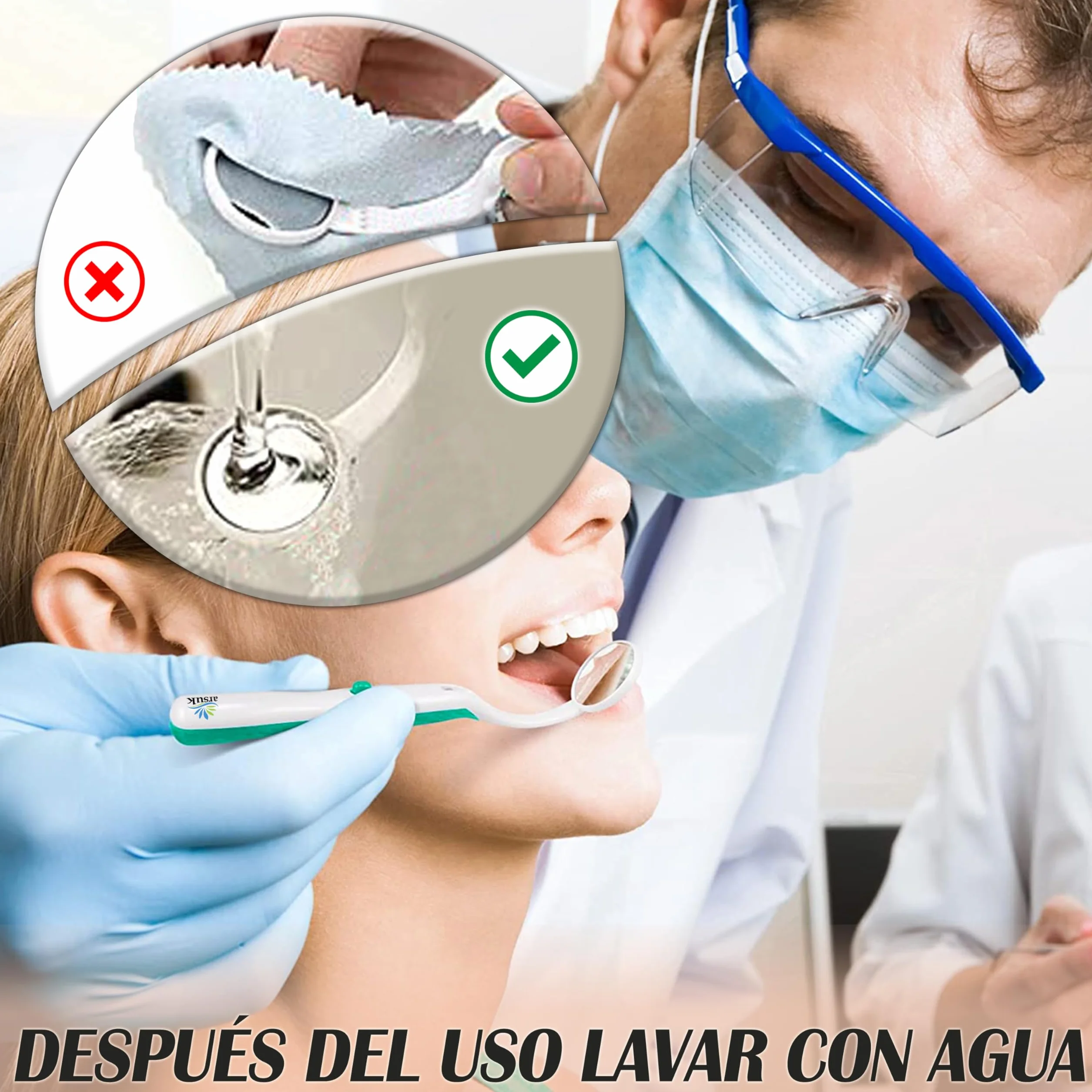ARSUK Espejo dental LED antivaho 15 cm para inspección bucal, paquete de 2