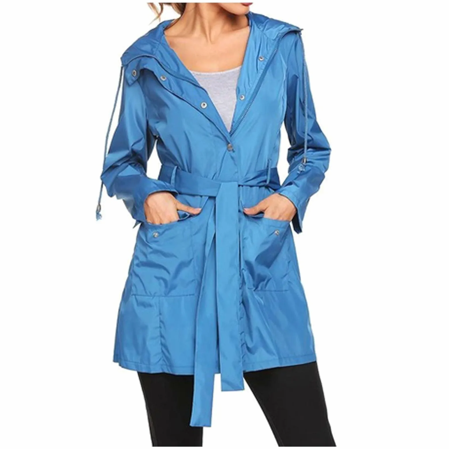 Generisch 2026 Chubasquero de senderismo para mujer con cinturón de cadera ajustable, cremallera lisa, transpirable, cortavientos de escalada para todas las estaciones (azul cielo, XL)