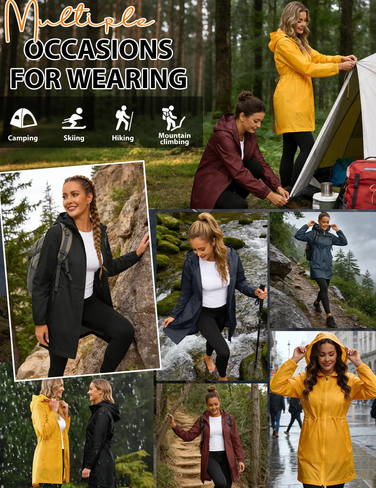 CMTOP Chubasquero Mujer Plegable Impermeable Cortavientos Chaqueta de Lluvia con Capucha