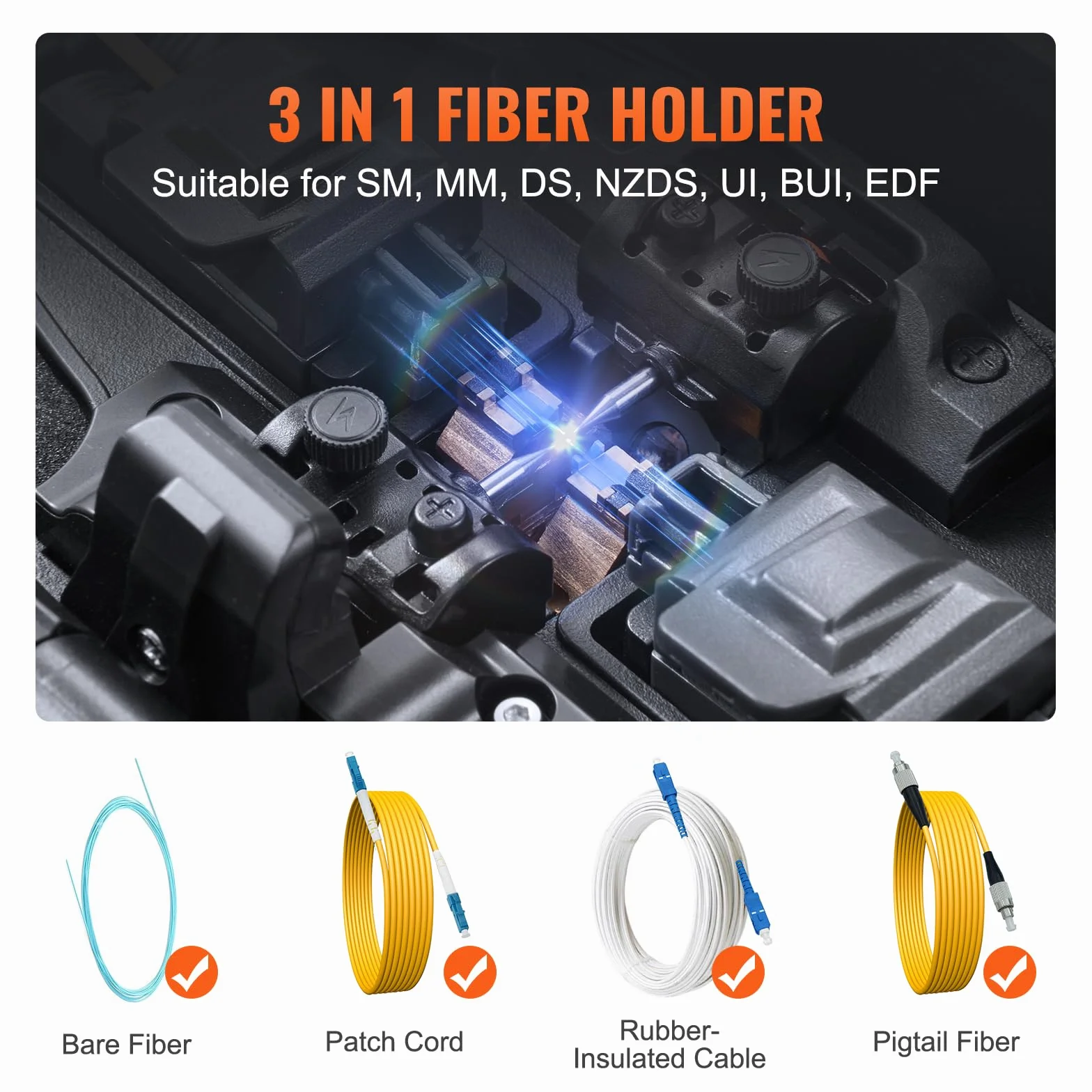 VEVOR Empalmador de Fibra Óptica 4 Motores Alineación Revestida Pantalla Táctil Batería 7800 mAh 146x131x152 mm