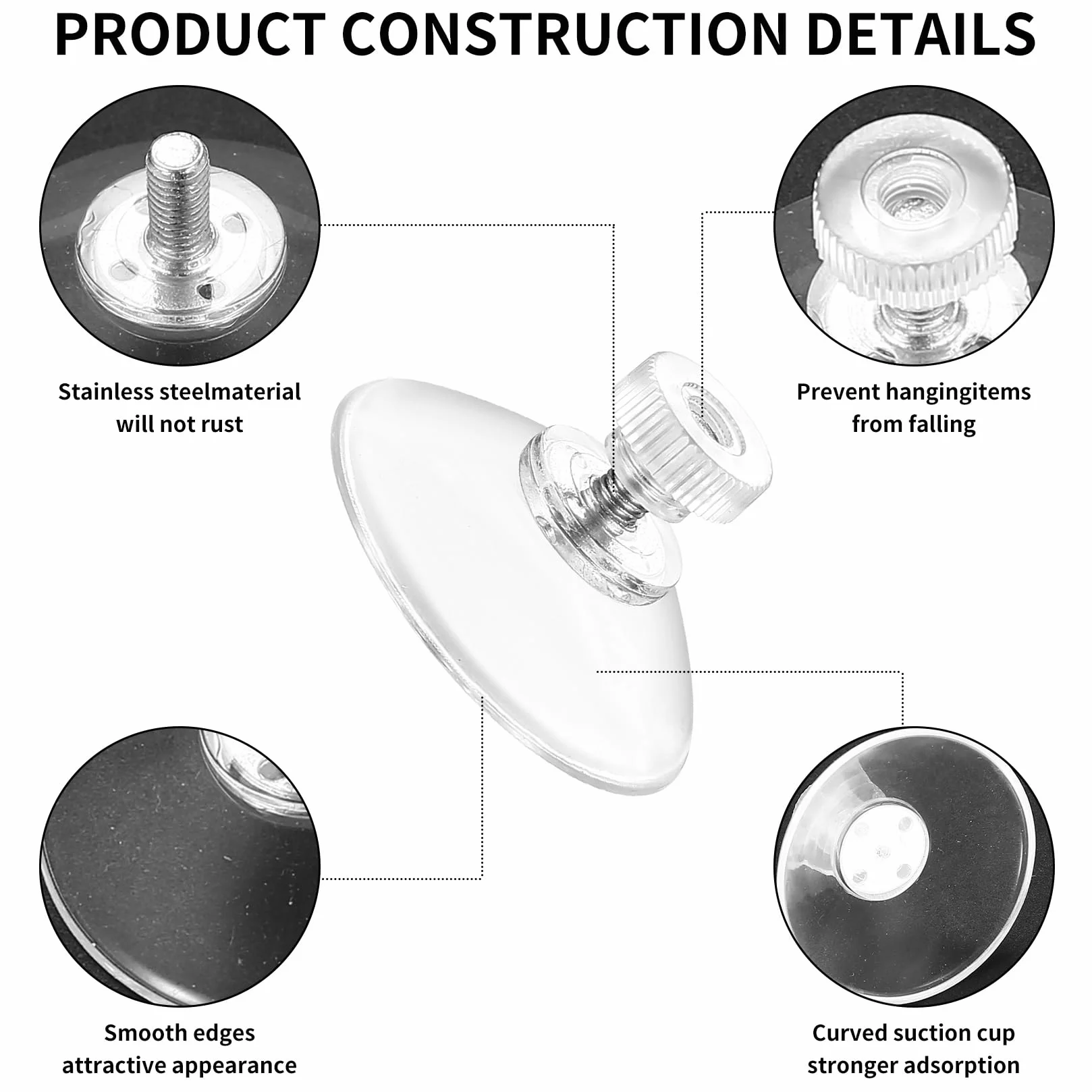 Ventosas Transparentes 40 mm con Rosca para Cristal, Plástico, Tuercas Moleteadas
