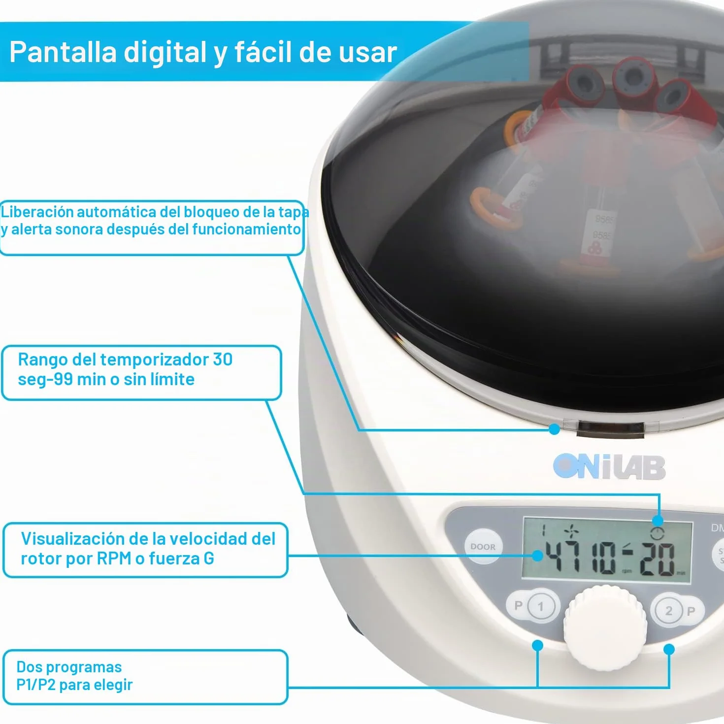 ONiLAB Centrifugadora de mesa 6 x 15 ml 300-5000 rpm 2600 xg RCF LCD Digital