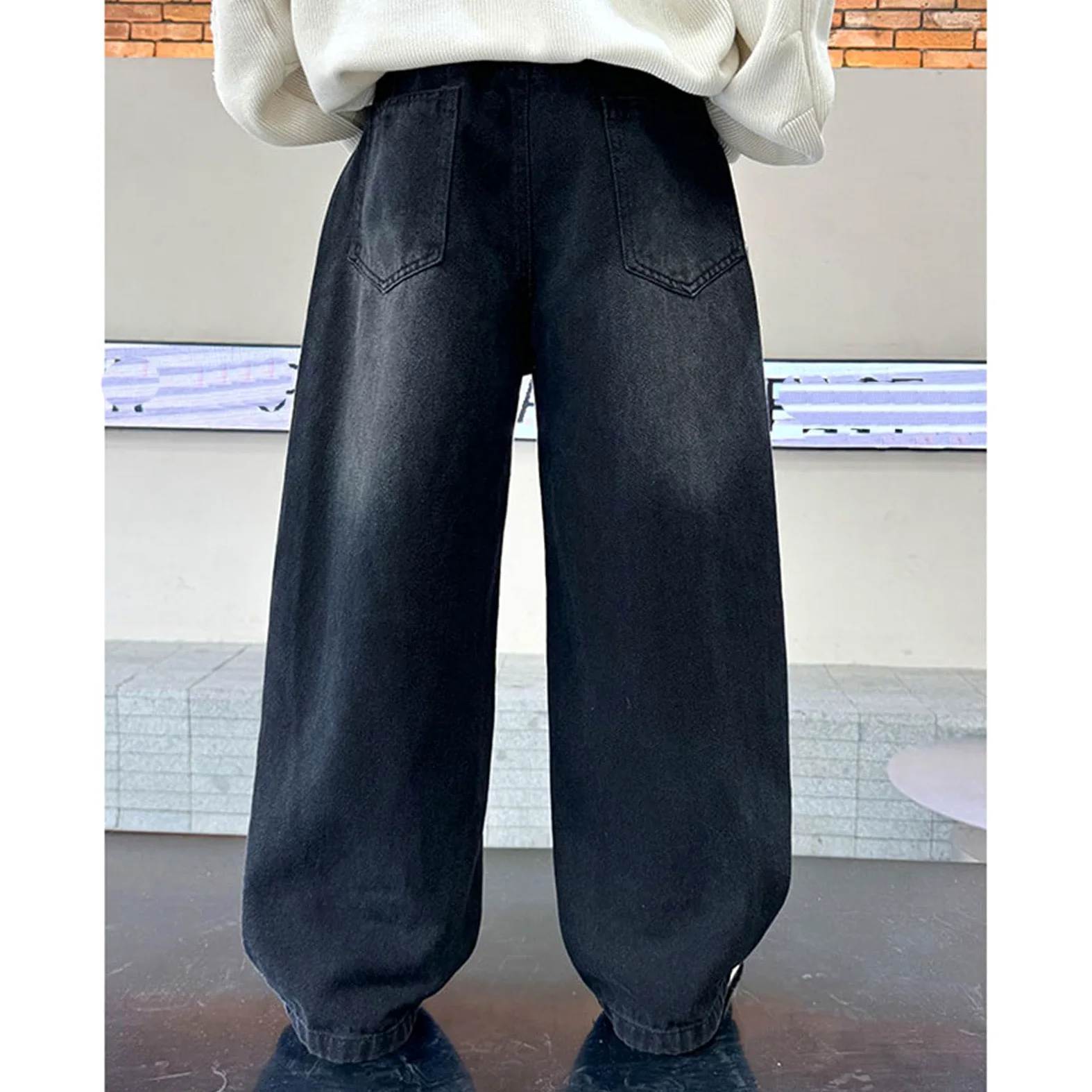 Jeans holgados para niños, cintura elástica, pantalones de mezclilla clásicos rectos de pierna ancha para niños de 6 a 14 años