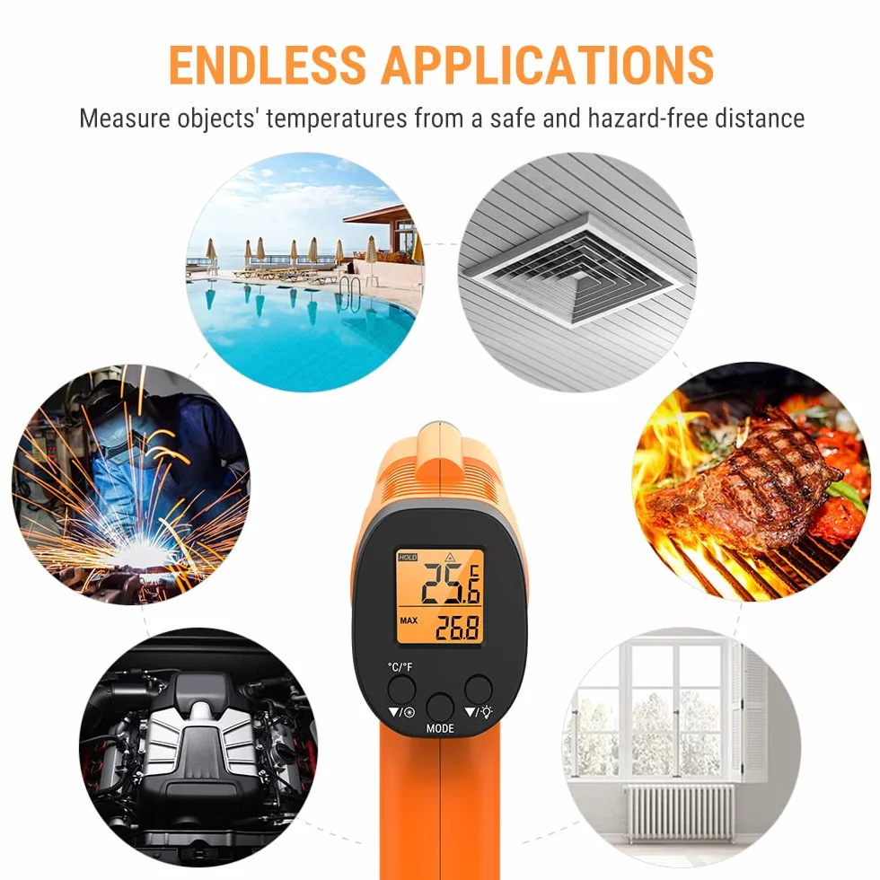 ThermoPro TP30 Termómetro Infrarrojo Industrial, Láser Digital con Emisividad Ajustable