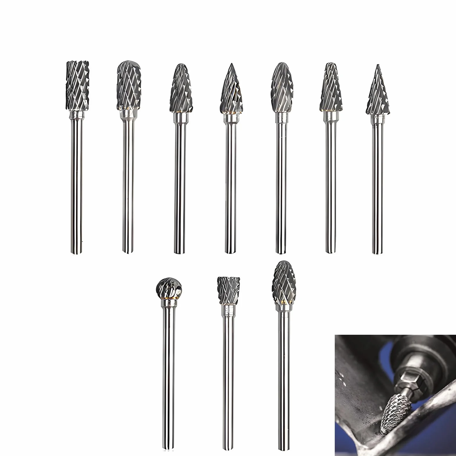 Juego de Fresas Rotativas de Carburo de Tungsteno 10 Piezas Vástago 1/8" para Tallado Madera Pulido Metal Grabado Taladrado