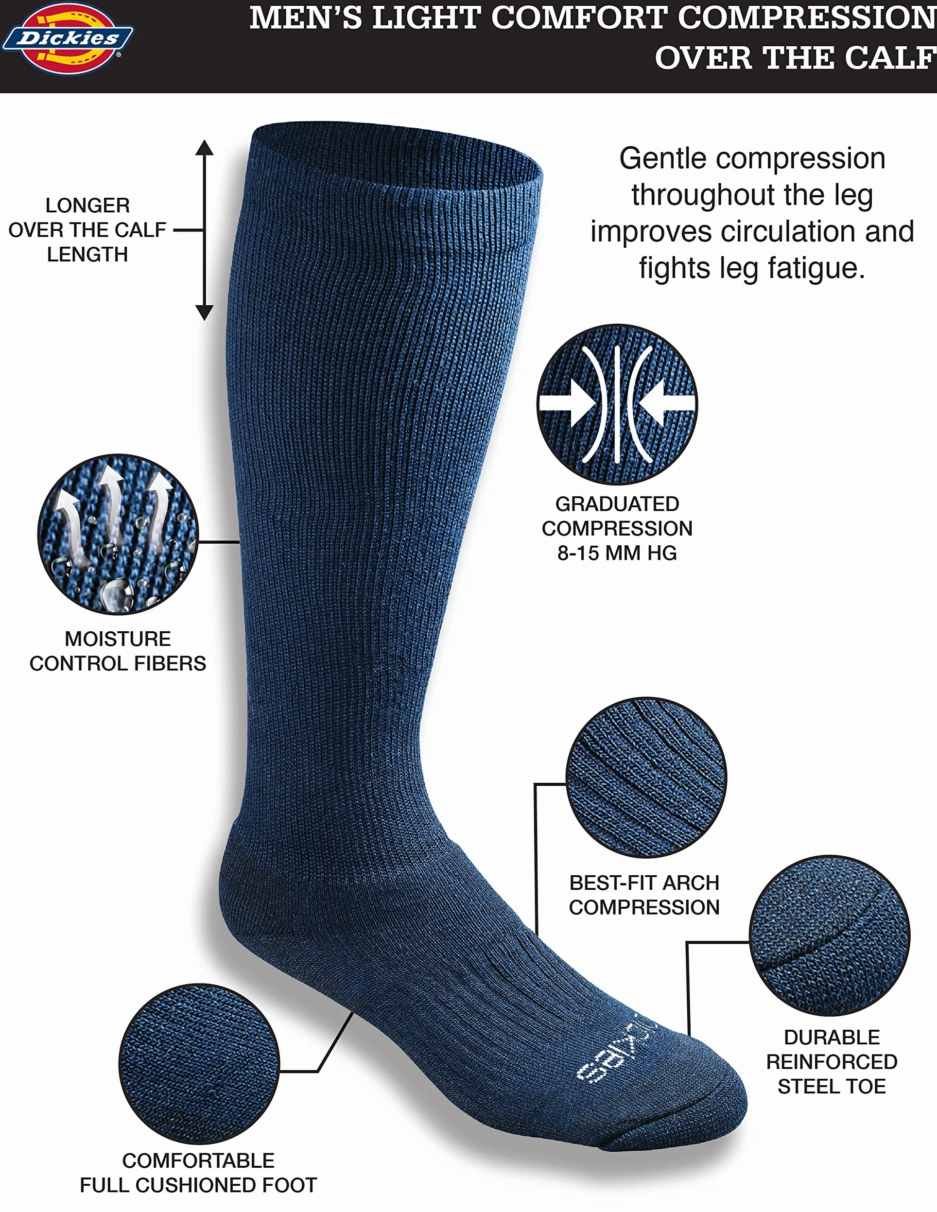 Dickies Calcetines de Compresión Ligeros Y Cómodos Sobre La Pantorrilla Calcetines Hombre (Pack de 2)