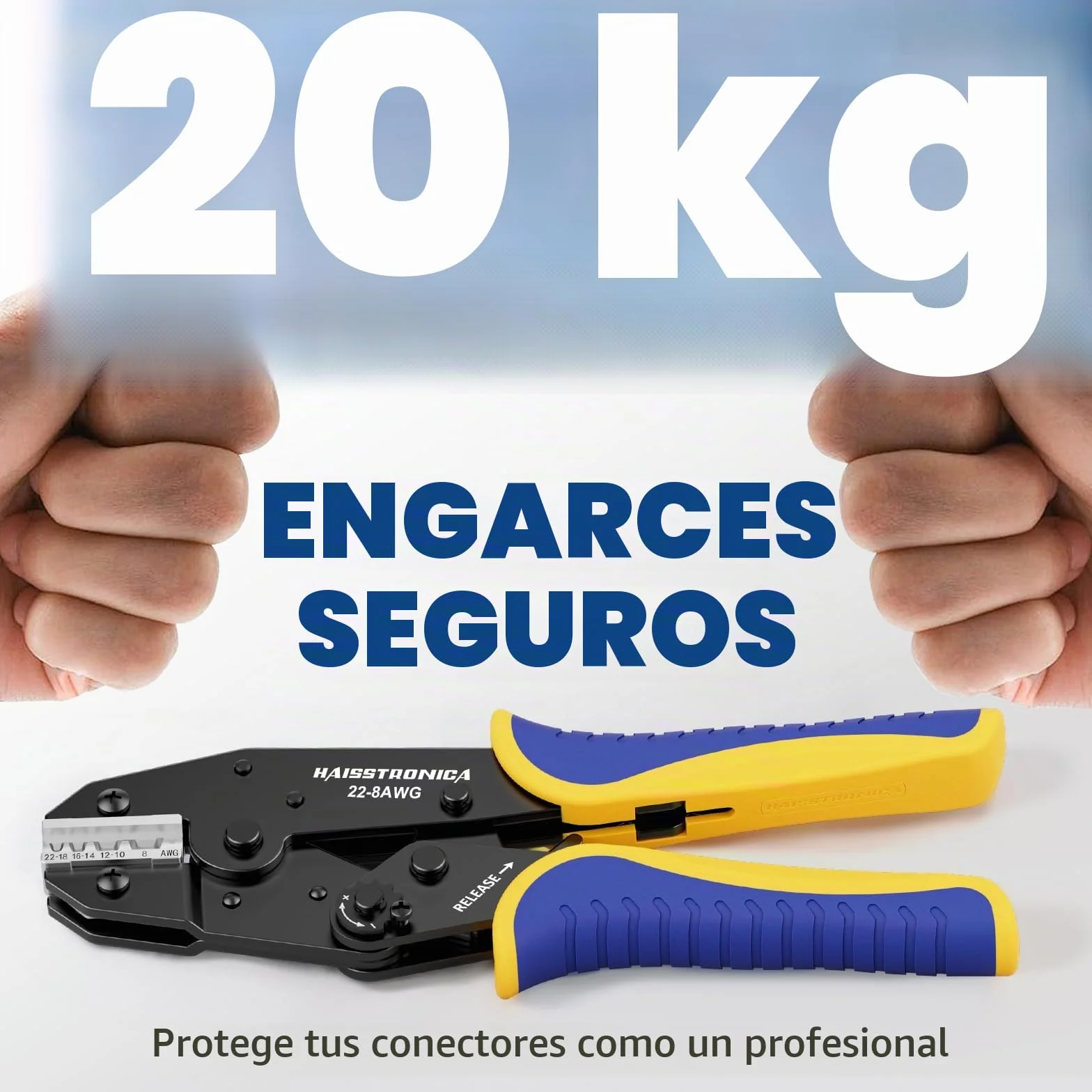 Haisstronica Crimpadora para Terminales No Aislados 0,5–10 mm² AWG22–8 Alicate de Carraca