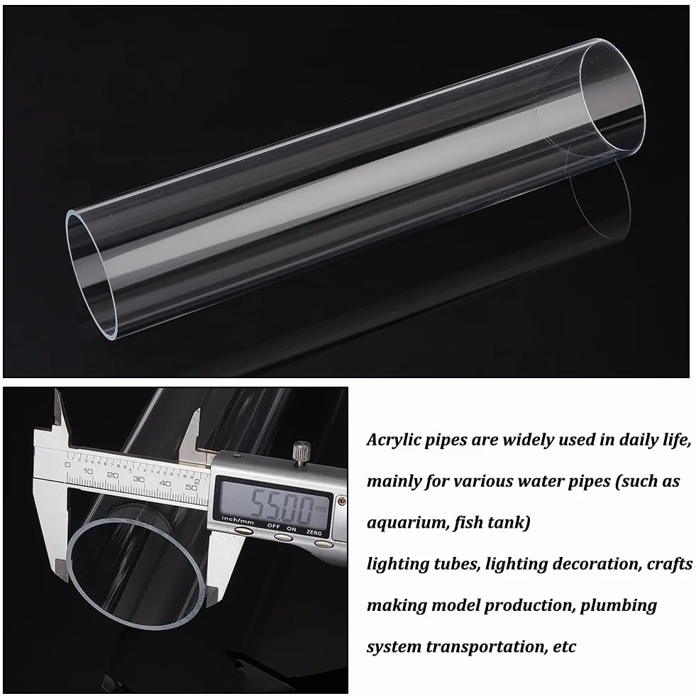 OLYCRAFT Tubo acrílico 5.5x25 cm Diámetro interior 5 cm Transparente rígido redondo para refrigeración por agua lámparas