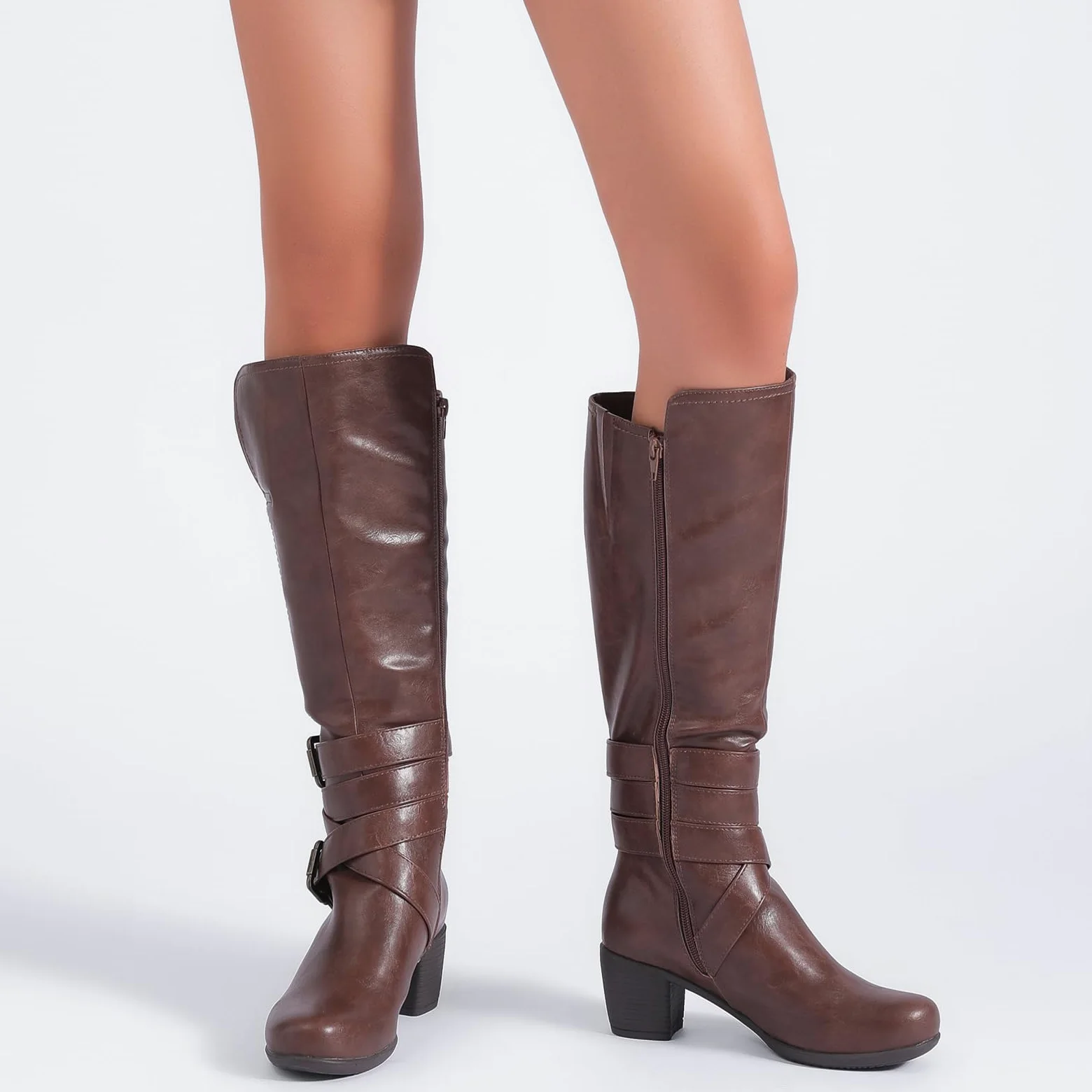 Ruiee Botas altas hasta la rodilla para mujer, cómodas, de tacón grueso, clásicas, puntiagudas, para otoño e invierno, tacón bajo, botas largas para mujer.