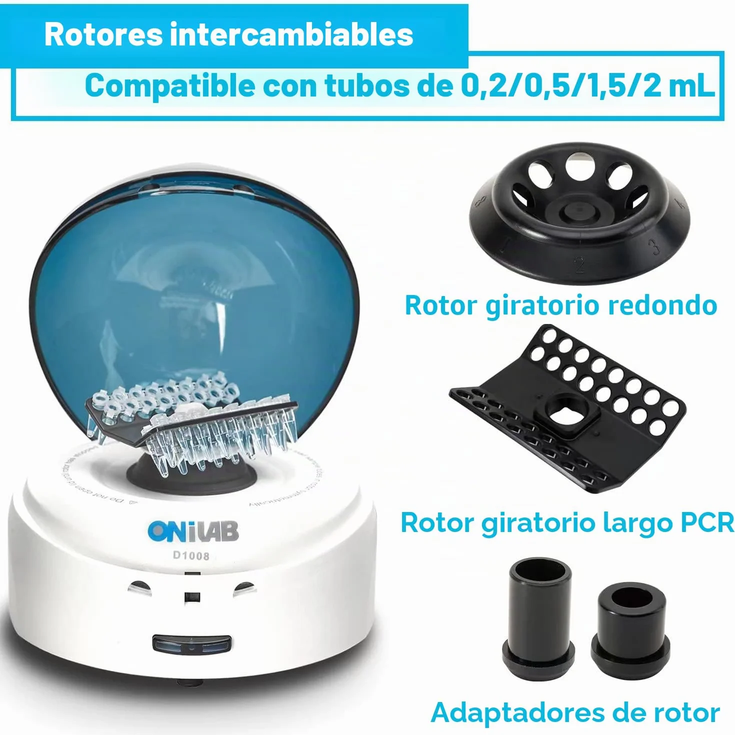 ONiLAB Centrífuga Microcentrífuga de Palma 7000RPM 2 Rotores para 8 x 0.2/0.5/1.5/2.0 ml y 32 PCR Tiras