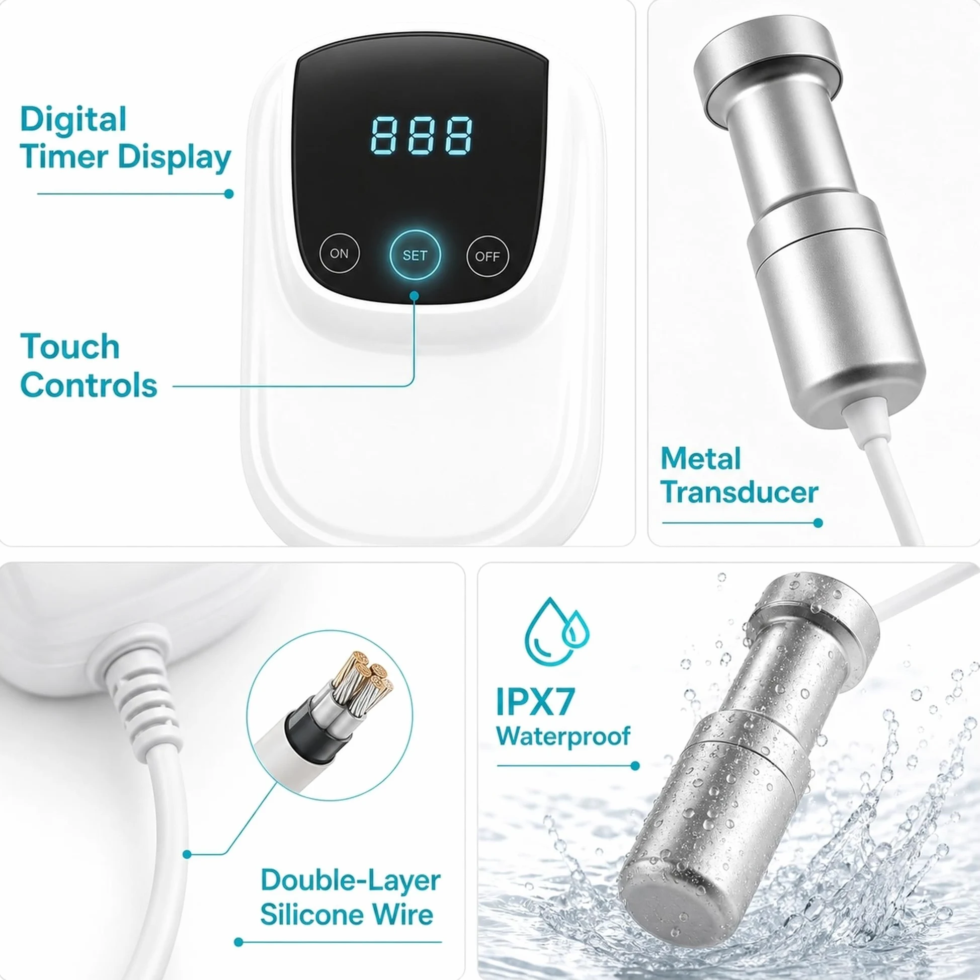 Limpiador ultrasónico de inmersión portátil, 50 Khz | Transductor De Metal, Limpieza Del Hogar, Temporizador Digital, Ipx7 A Prueba De Agua, Potencia 70W